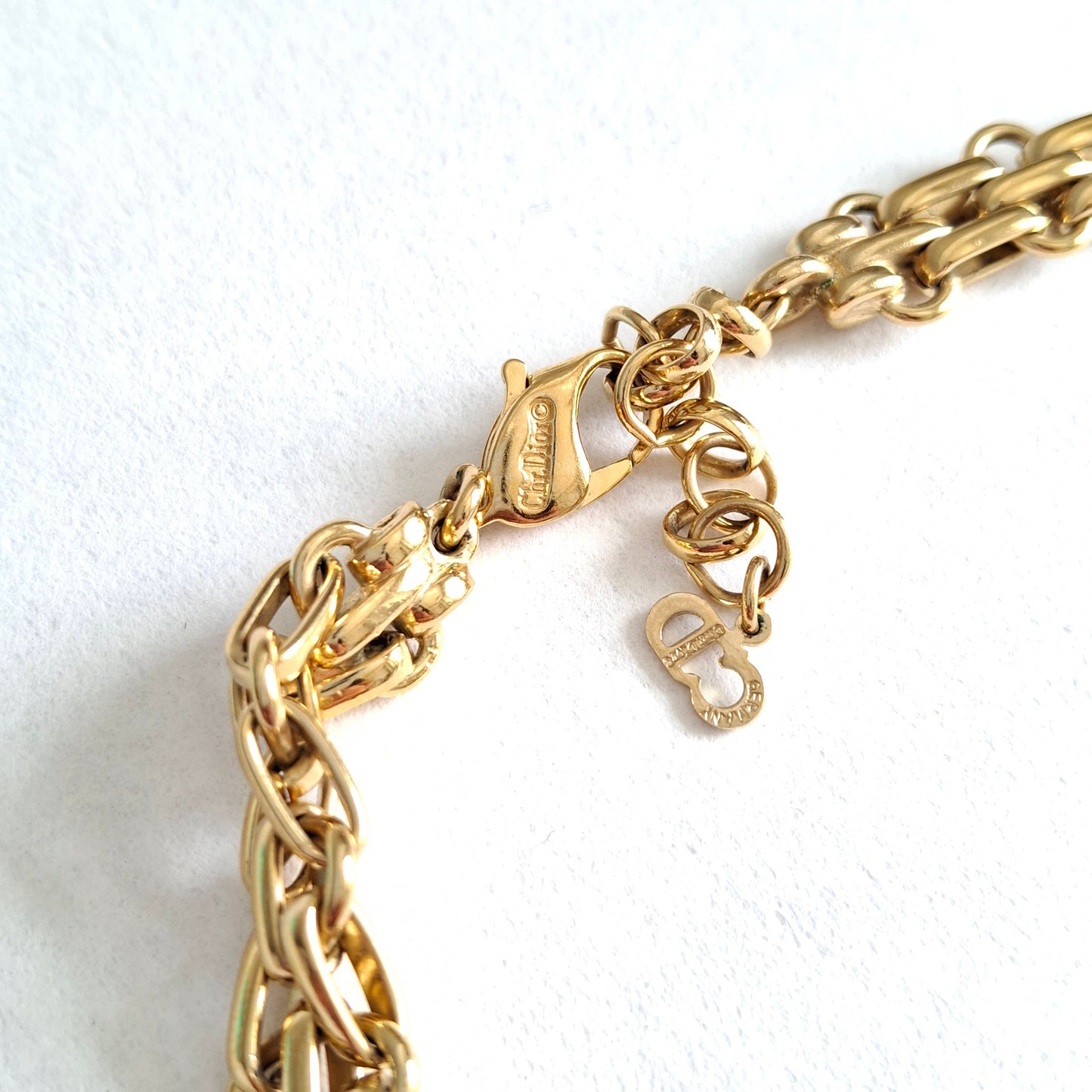 Vintage Christian Dior Gold Plated Adjustable Length Fancy Link Necklace