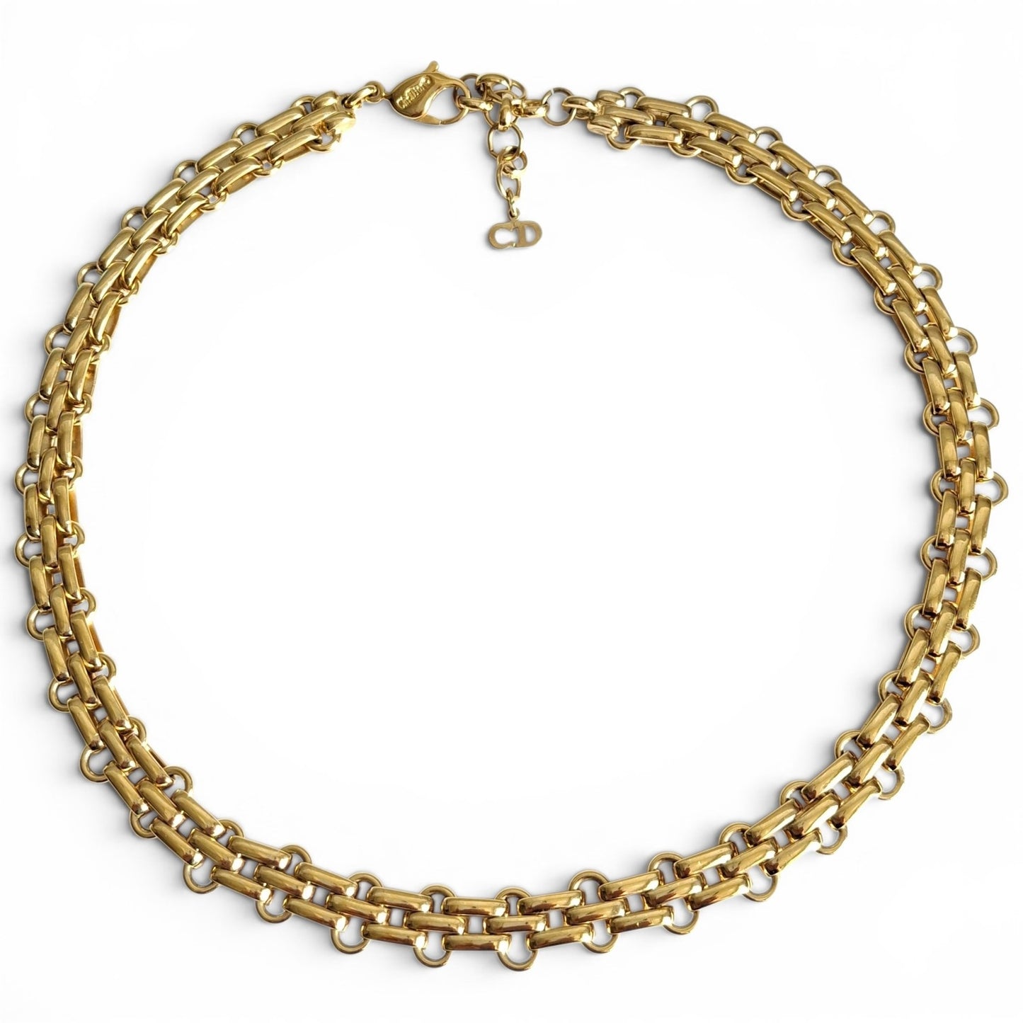 Vintage Christian Dior Gold Plated Adjustable Length Fancy Link Necklace