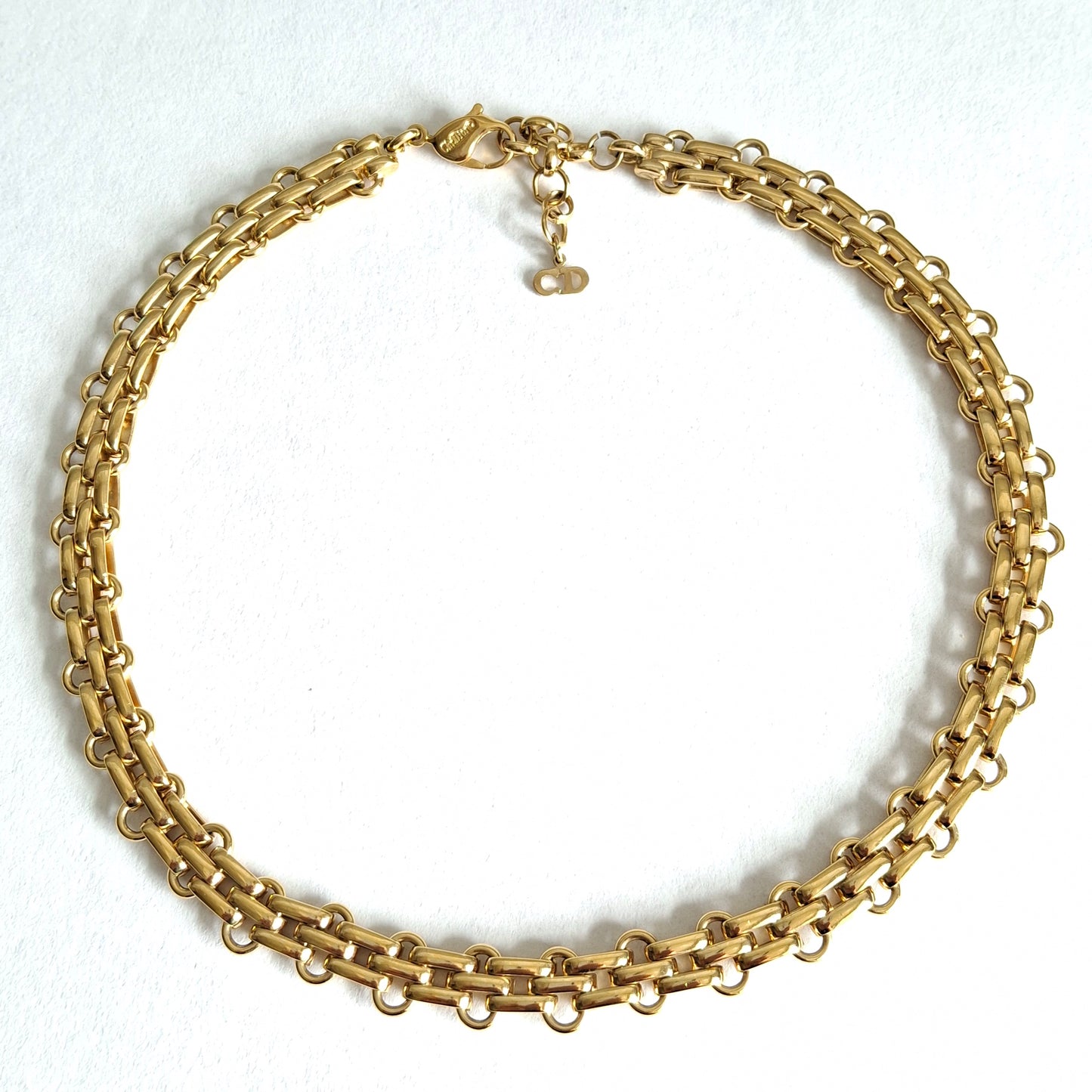 Vintage Christian Dior Gold Plated Adjustable Length Fancy Link Necklace