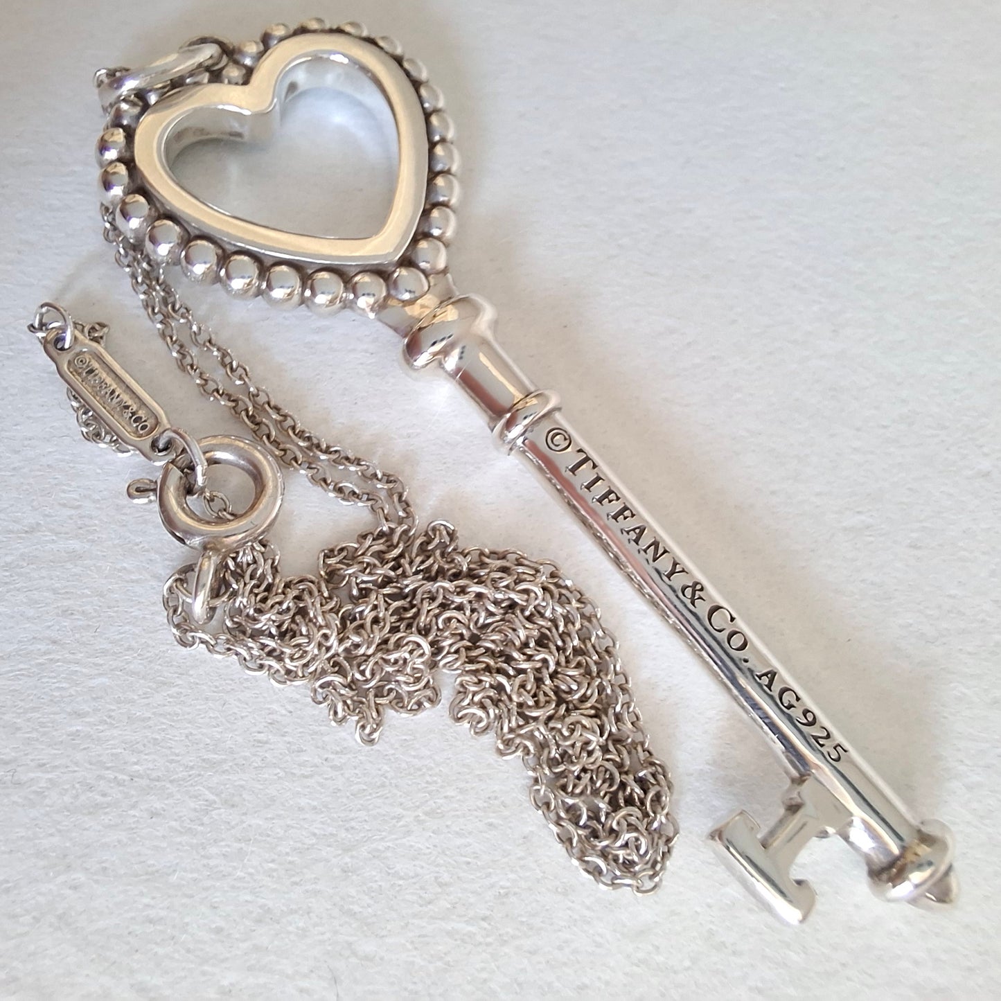 Tiffany & Co Blue Enamel Sterling Silver Key Charm Necklace