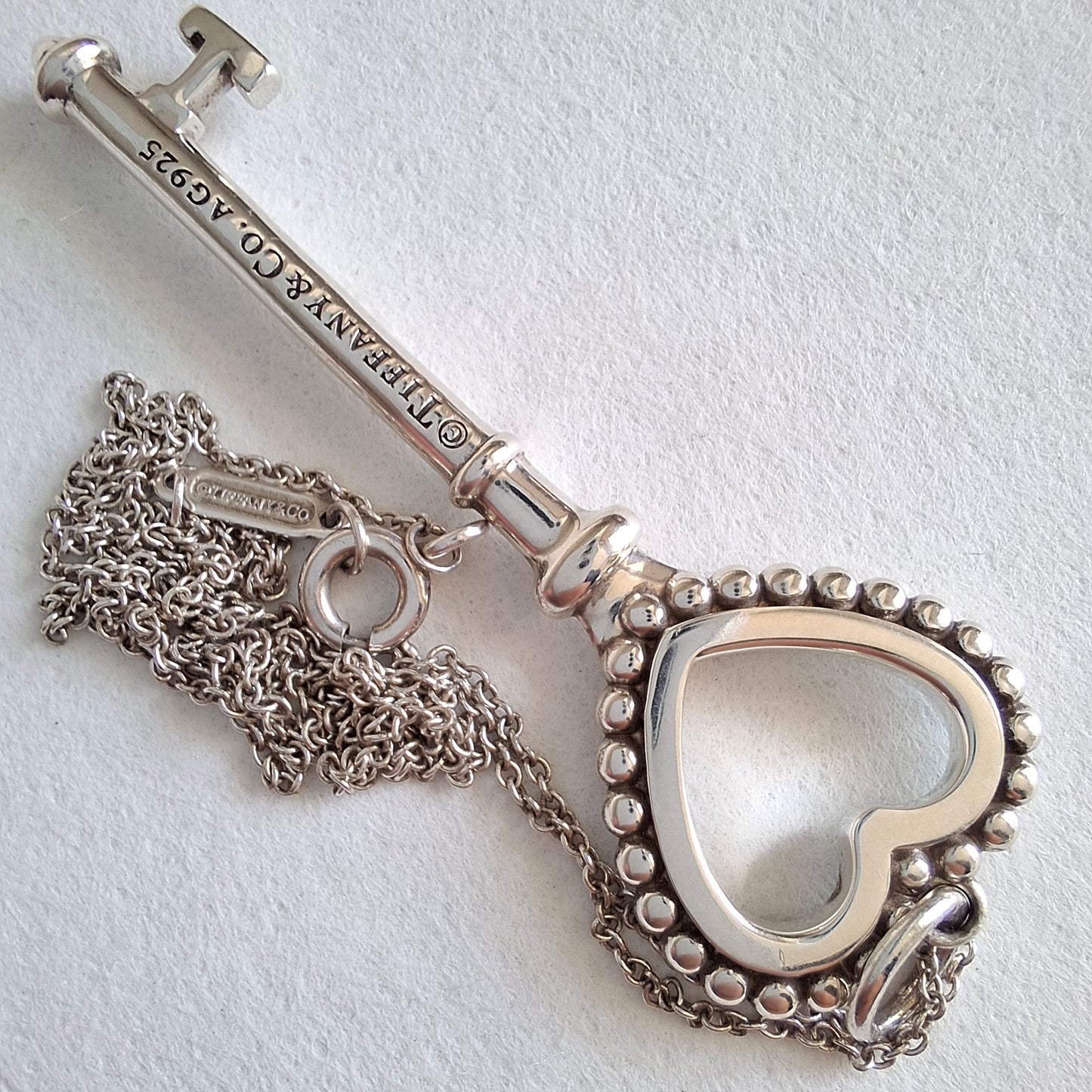 Tiffany & Co Blue Enamel Sterling Silver Key Charm Necklace