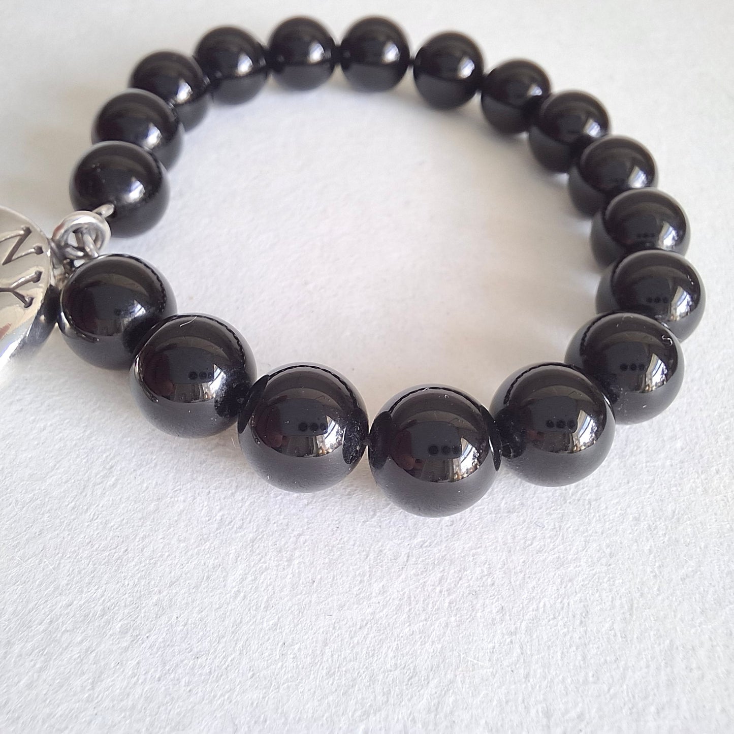 Tiffany & Co Hallmarked Sterling Silver Onyx Toggle Clasp Bead Bracelet