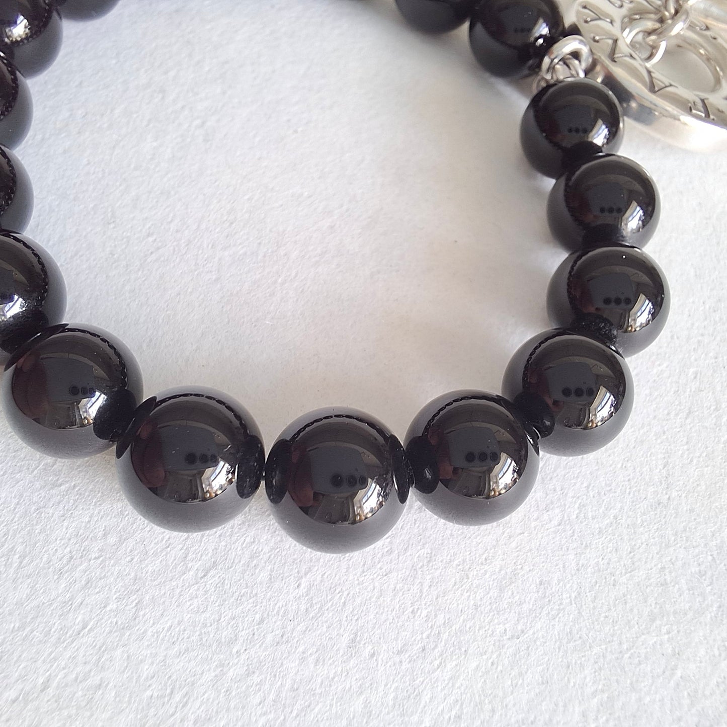 Tiffany & Co Hallmarked Sterling Silver Onyx Toggle Clasp Bead Bracelet