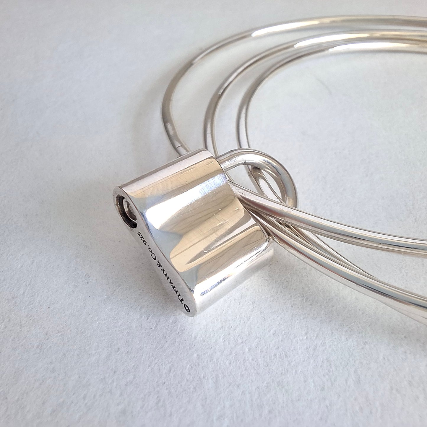 Vintage Tiffany & Co 1837 Padlock Charm Triple Bangle Bracelet in Hallmarked 925 Sterling Silver