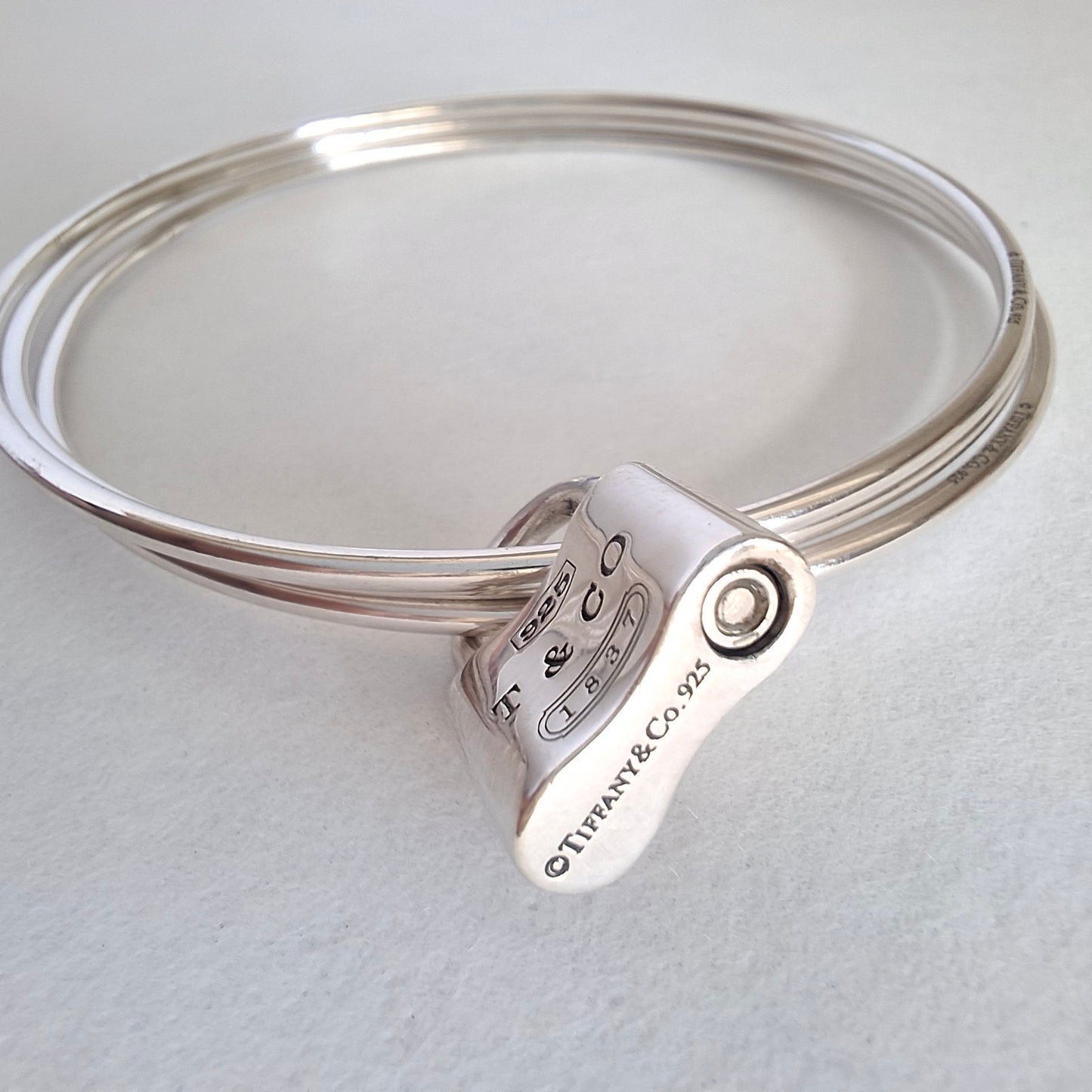 Vintage Tiffany & Co 1837 Padlock Charm Triple Bangle Bracelet in Hallmarked 925 Sterling Silver