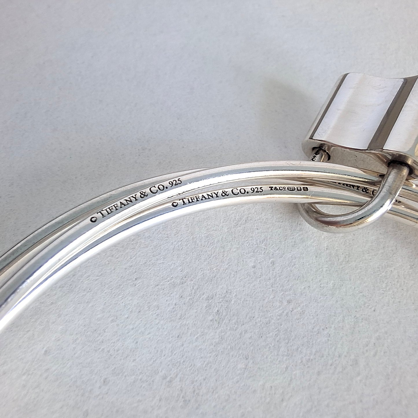 Vintage Tiffany & Co 1837 Padlock Charm Triple Bangle Bracelet in Hallmarked 925 Sterling Silver