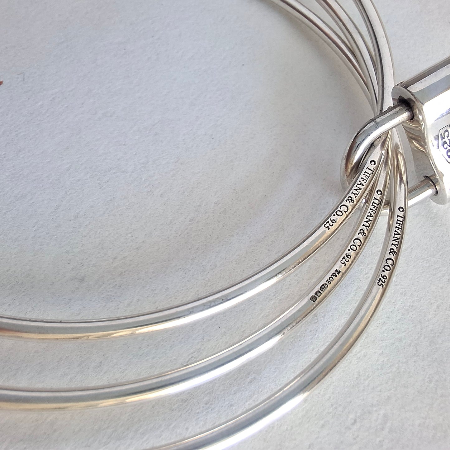 Vintage Tiffany & Co 1837 Padlock Charm Triple Bangle Bracelet in Hallmarked 925 Sterling Silver
