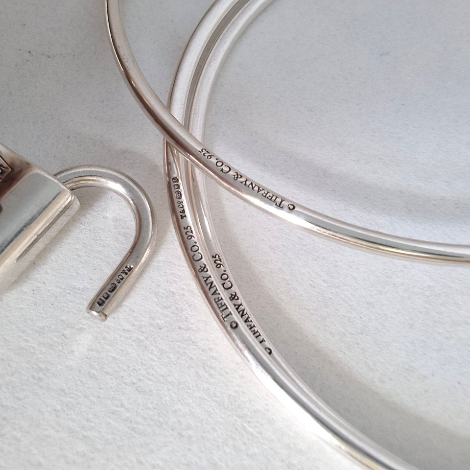 Vintage Tiffany & Co 1837 Padlock Charm Triple Bangle Bracelet in Hallmarked 925 Sterling Silver