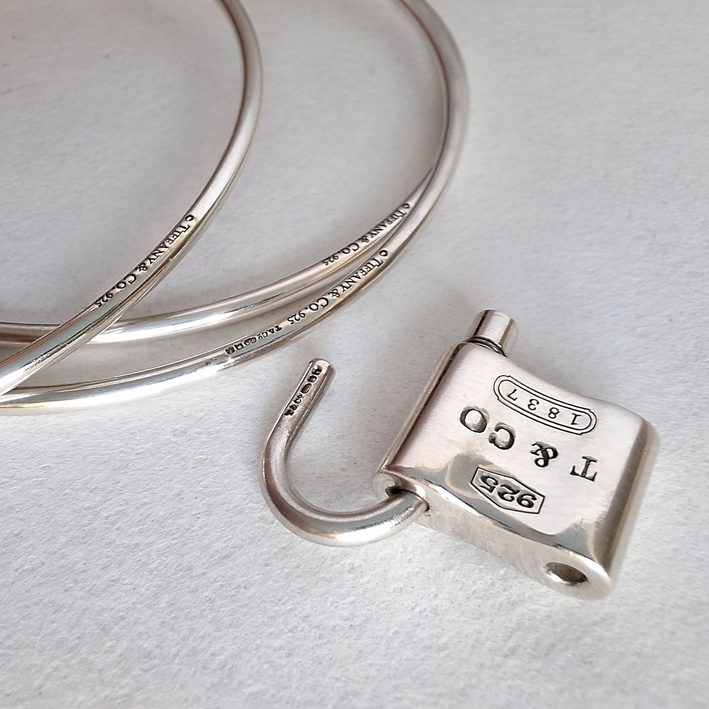 Vintage Tiffany & Co 1837 Padlock Charm Triple Bangle Bracelet in Hallmarked 925 Sterling Silver