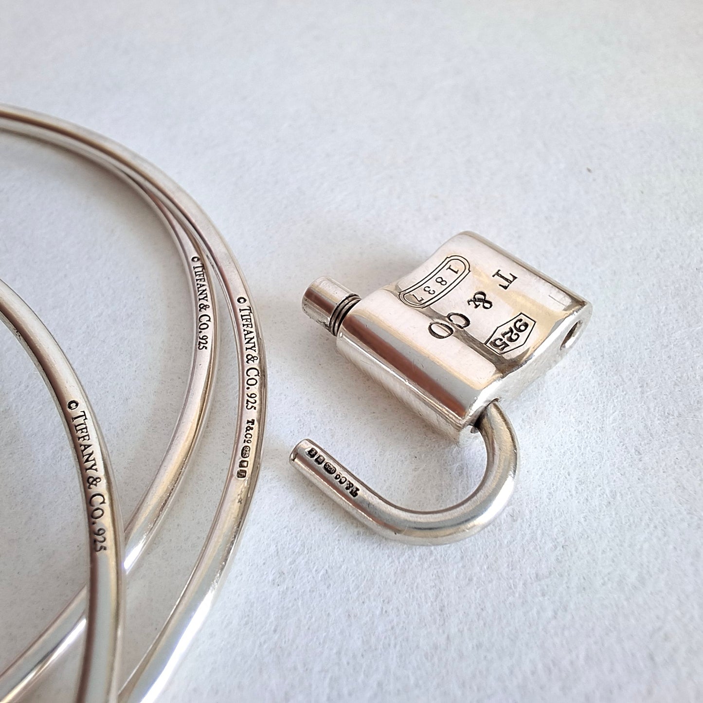 Vintage Tiffany & Co 1837 Padlock Charm Triple Bangle Bracelet in Hallmarked 925 Sterling Silver
