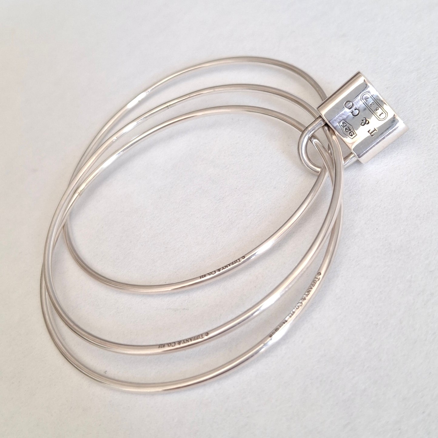 Vintage Tiffany & Co 1837 Padlock Charm Triple Bangle Bracelet in Hallmarked 925 Sterling Silver