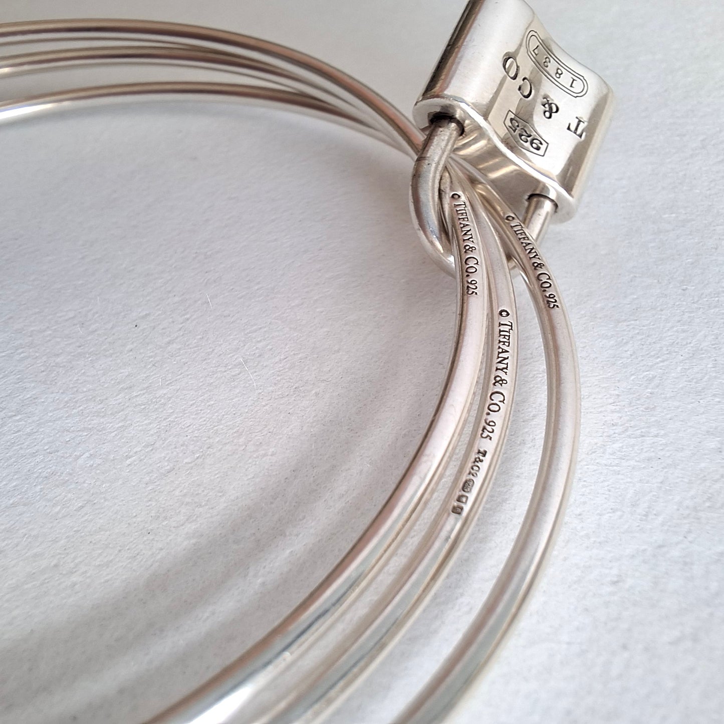 Vintage Tiffany & Co 1837 Padlock Charm Triple Bangle Bracelet in Hallmarked 925 Sterling Silver