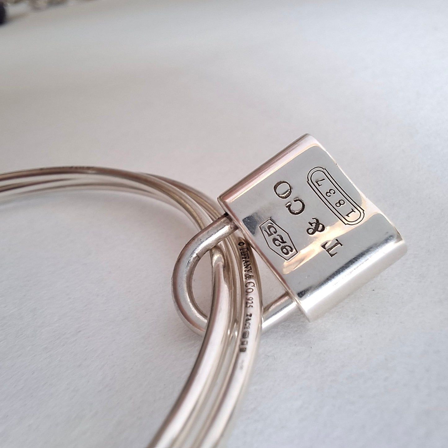 Vintage Tiffany & Co 1837 Padlock Charm Triple Bangle Bracelet in Hallmarked 925 Sterling Silver