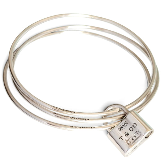 Vintage Tiffany & Co 1837 Vorhänge-Charm Dreifach-Armreif aus punziertem 925er Sterlingsilber