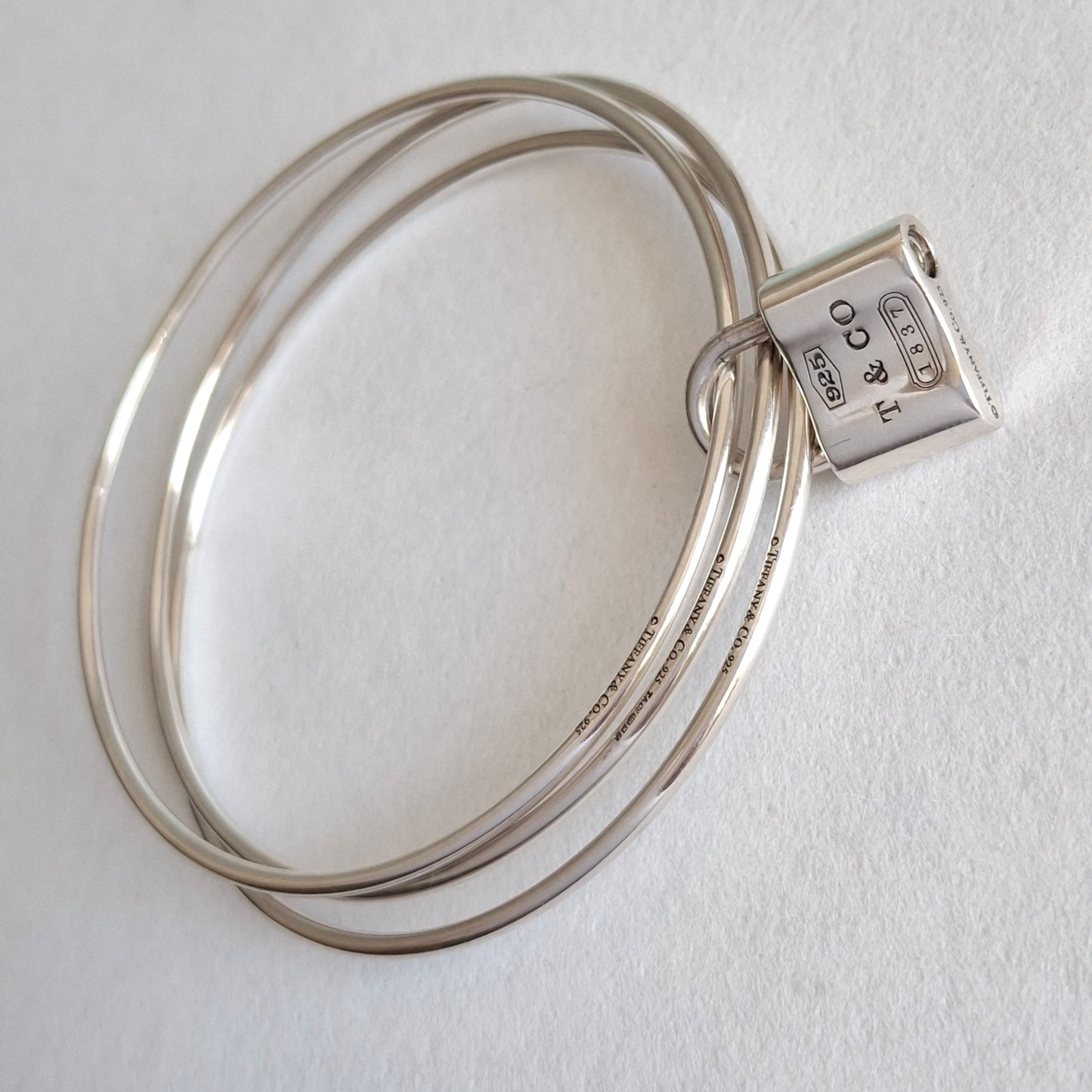 Vintage Tiffany & Co 1837 Padlock Charm Triple Bangle Bracelet in Hallmarked 925 Sterling Silver