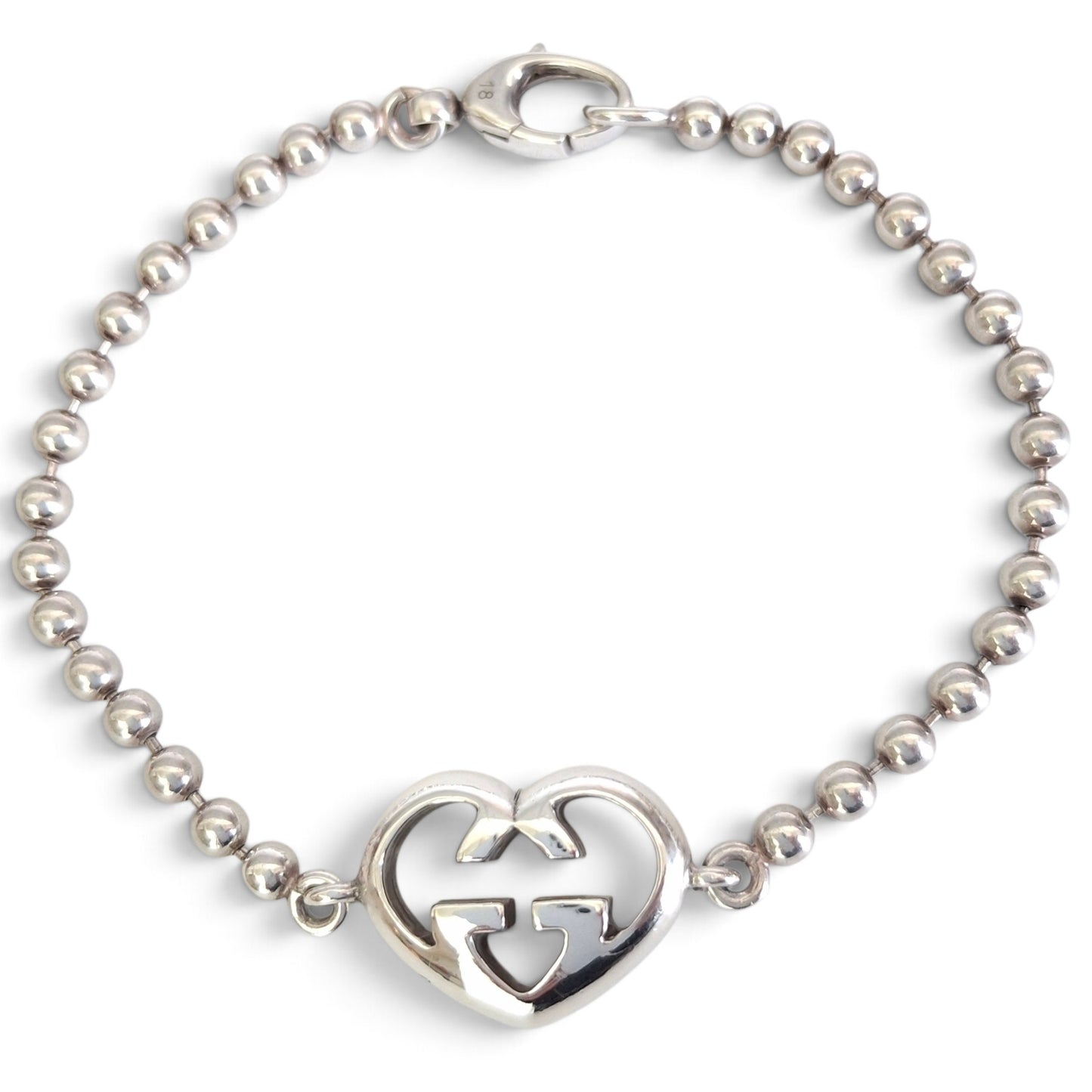 Gucci Love Britt Heart Boule Bead Bracelet in Hallmarked Sterling Silver Size 18