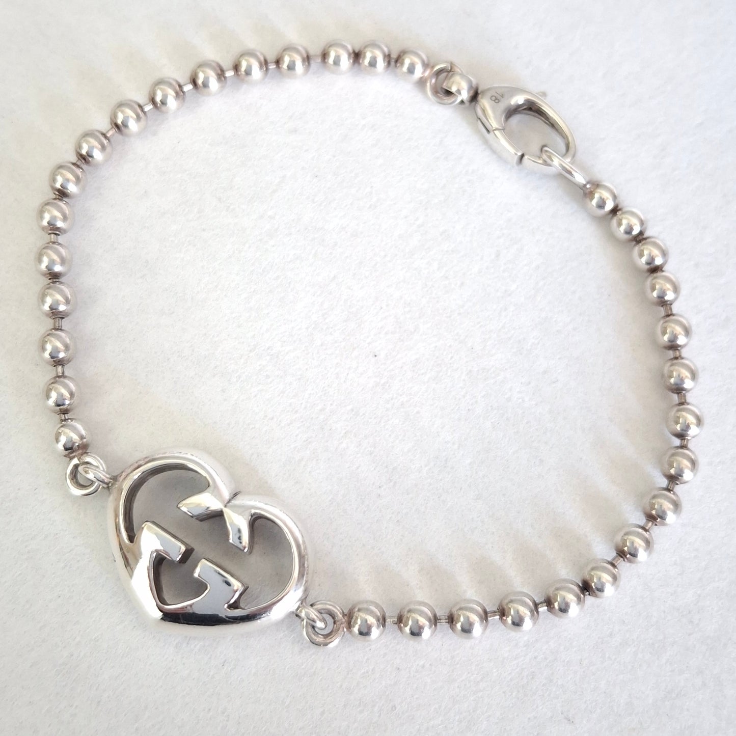 Gucci Love Britt Heart Boule Bead Bracelet in Hallmarked Sterling Silver Size 18