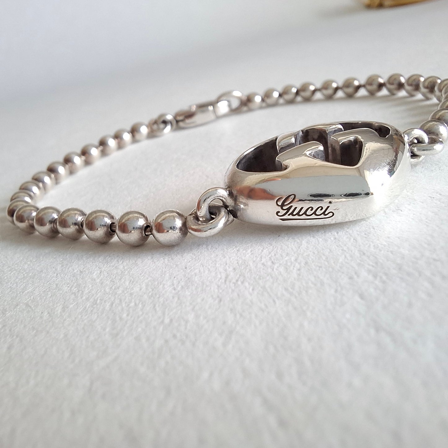 Gucci Love Britt Heart Boule Bead Bracelet in Hallmarked Sterling Silver Size 18