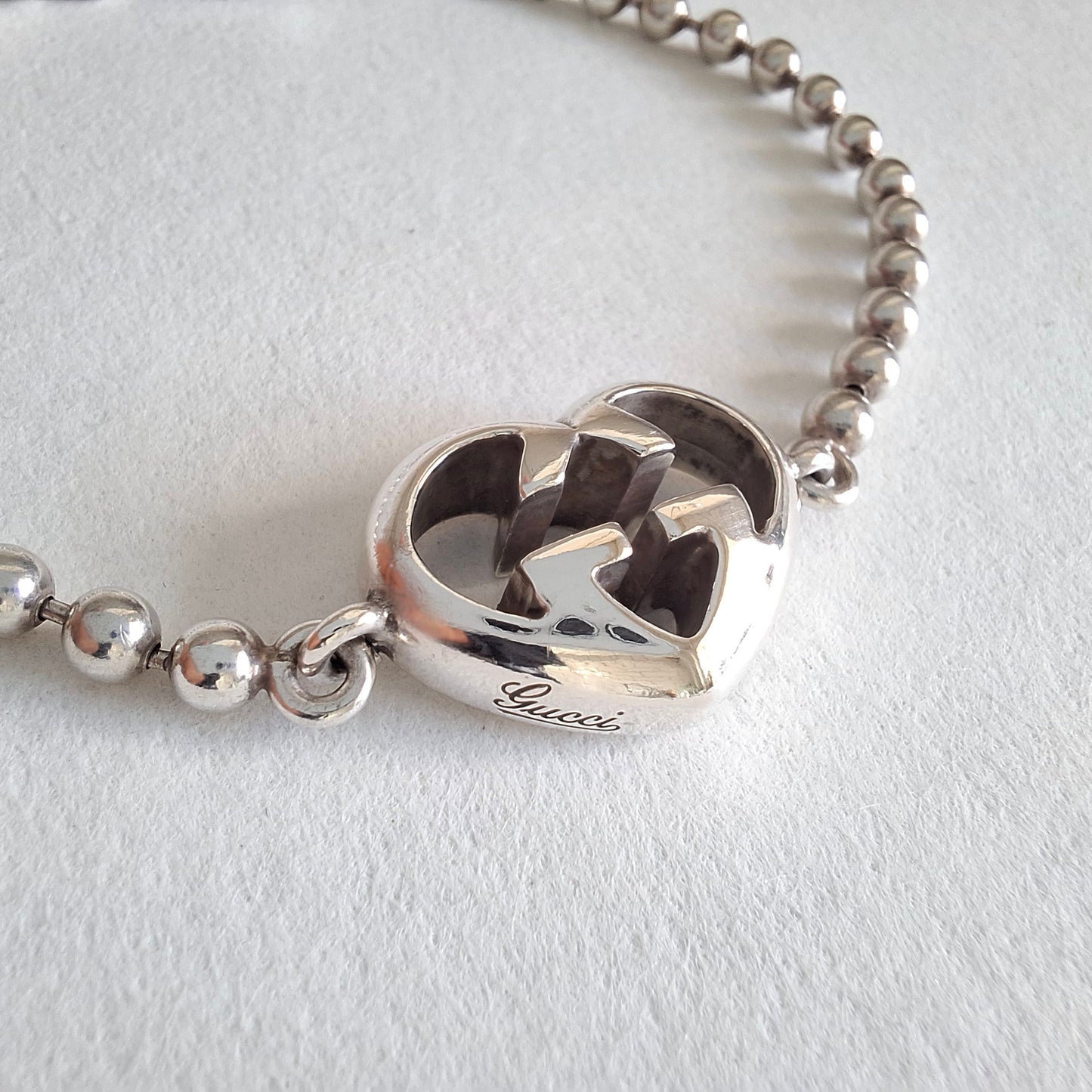 Gucci Love Britt Heart Boule Bead Bracelet in Hallmarked Sterling Silver Size 18
