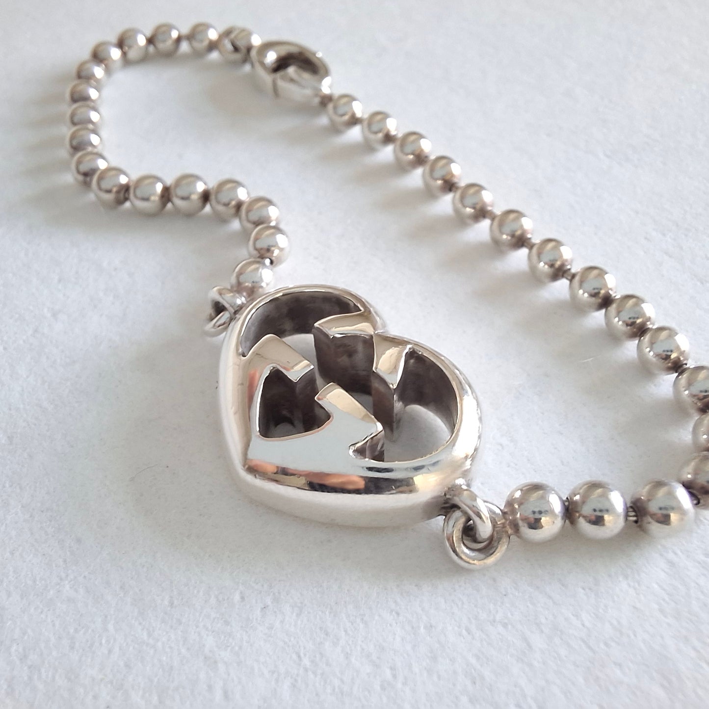 Gucci Love Britt Heart Boule Bead Bracelet in Hallmarked Sterling Silver Size 18