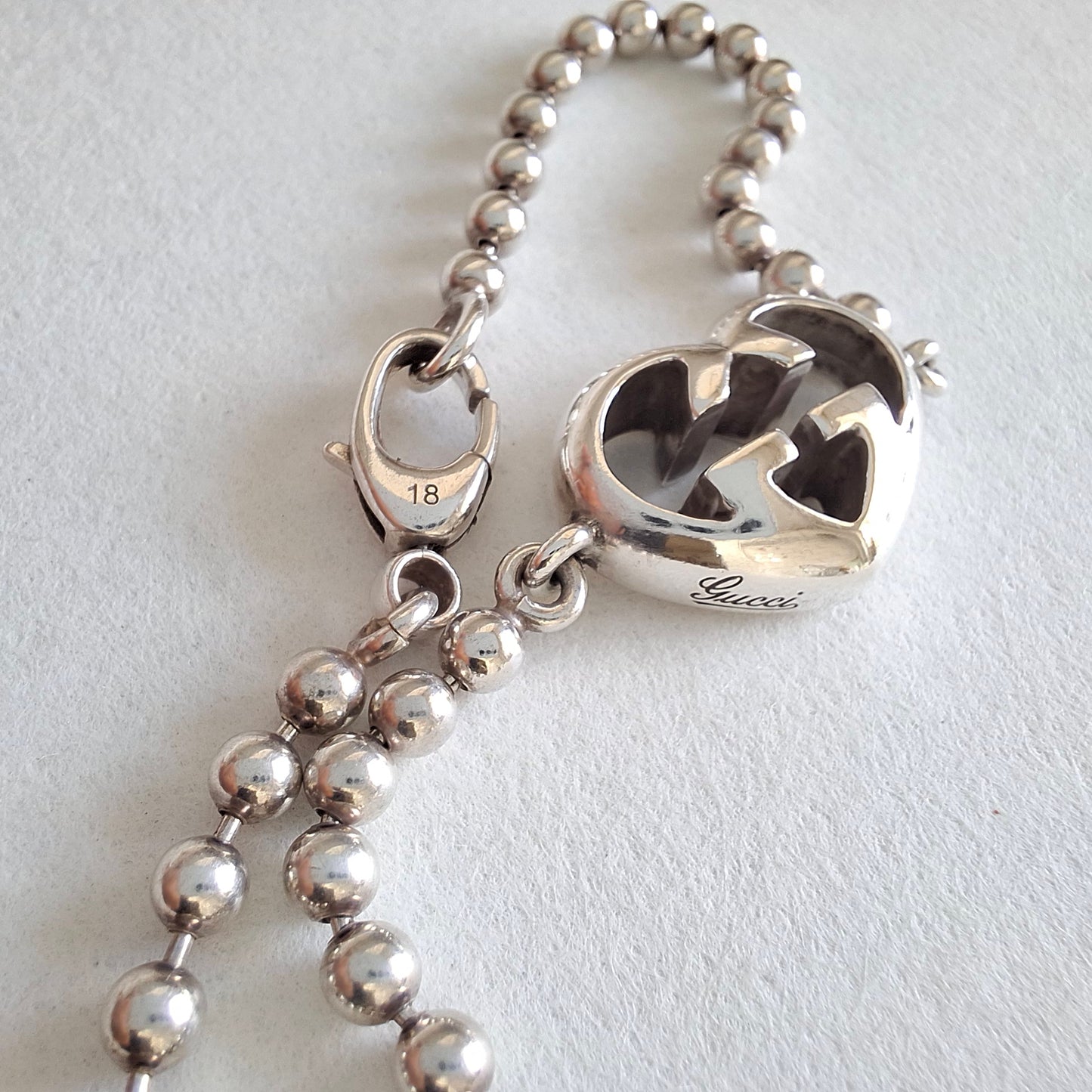 Gucci Love Britt Heart Boule Bead Bracelet in Hallmarked Sterling Silver Size 18