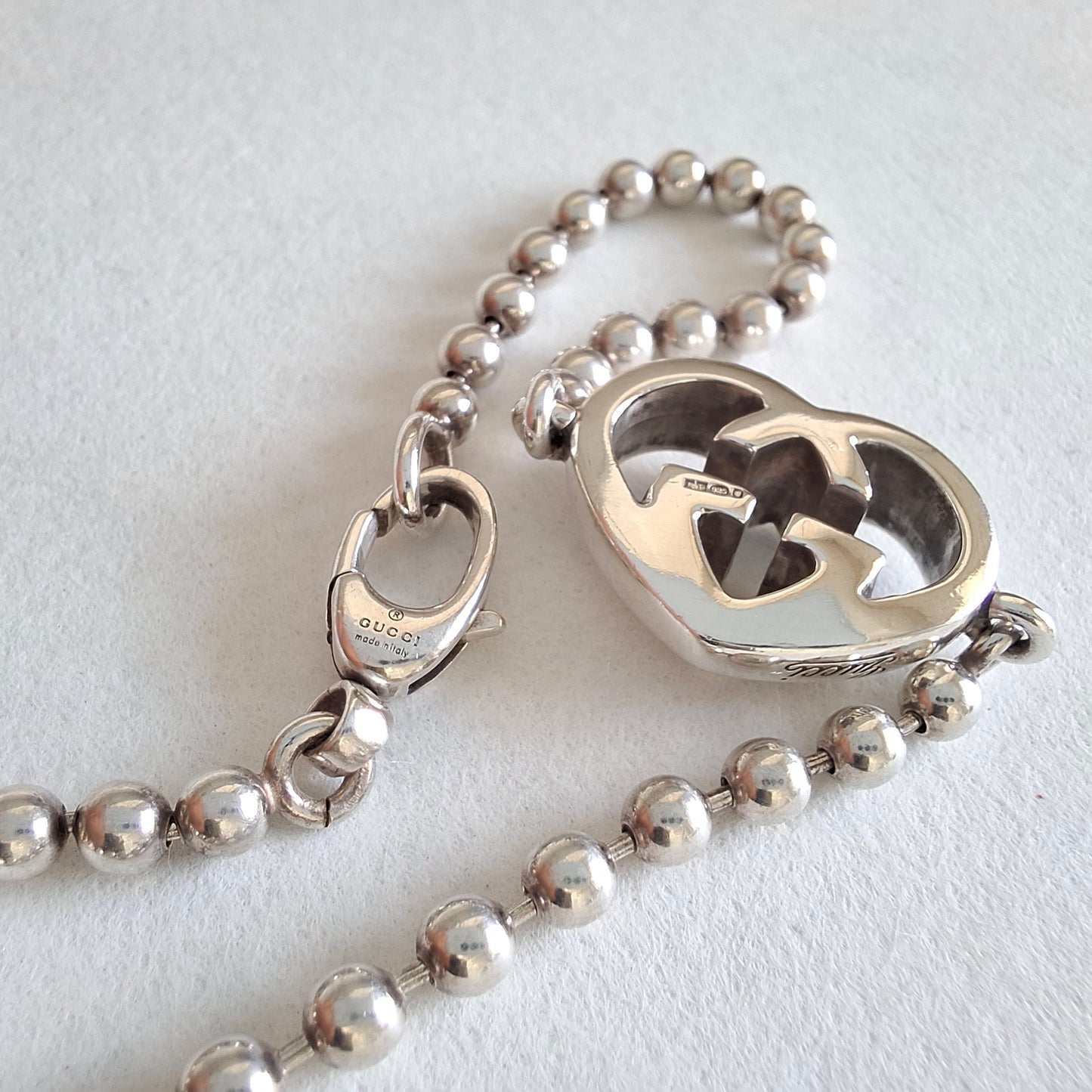 Gucci Love Britt Heart Boule Bead Bracelet in Hallmarked Sterling Silver Size 18