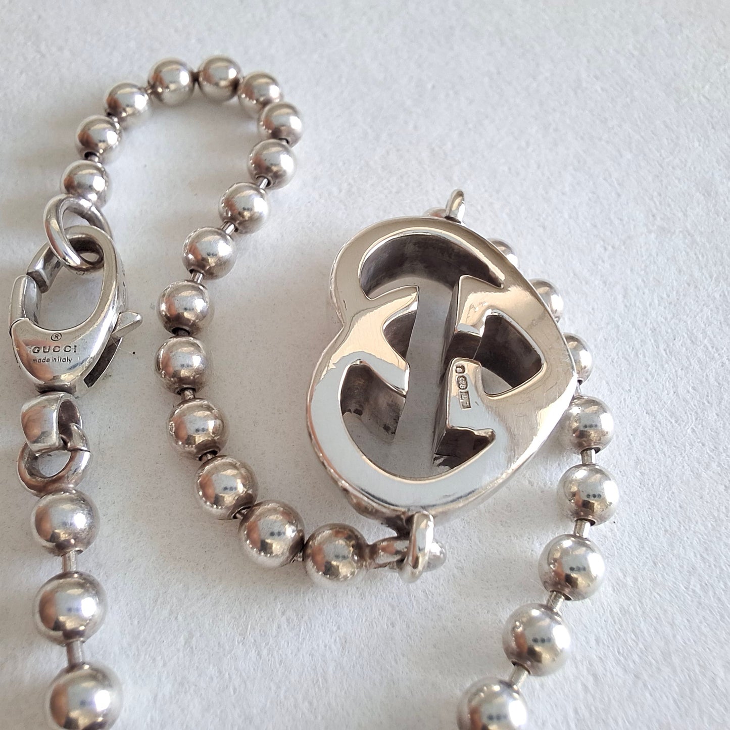Gucci Love Britt Heart Boule Bead Bracelet in Hallmarked Sterling Silver Size 18