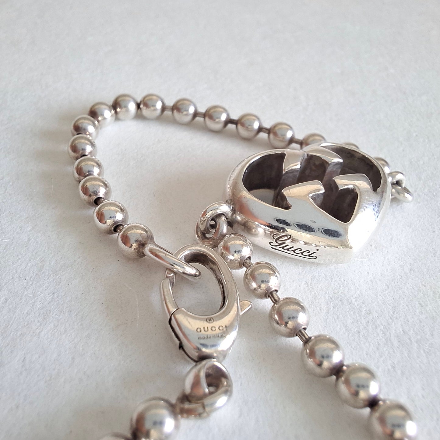 Gucci Love Britt Heart Boule Bead Bracelet in Hallmarked Sterling Silver Size 18