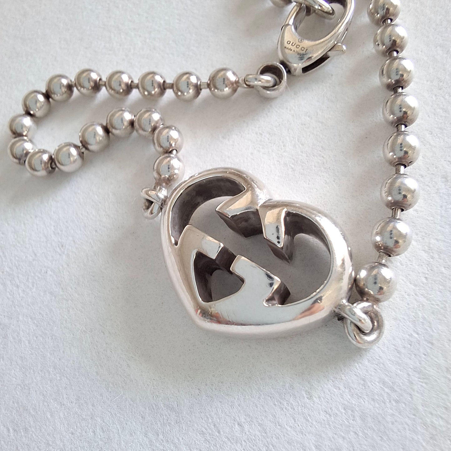 Gucci Love Britt Heart Boule Bead Bracelet in Hallmarked Sterling Silver Size 18