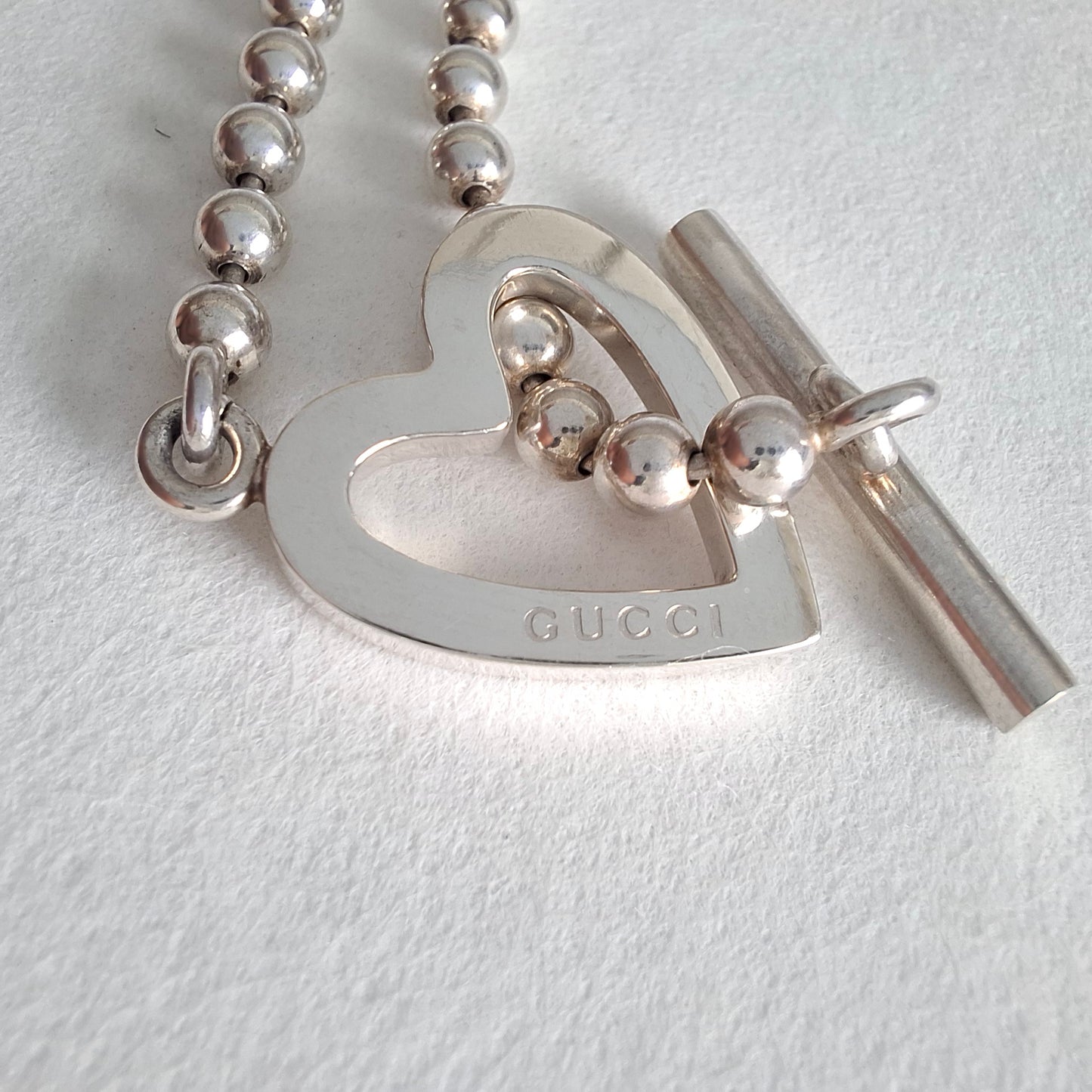 Gucci Love Heart Toggle Clasp Boule Bracelet in Hallmarked Sterling Silver Size 17