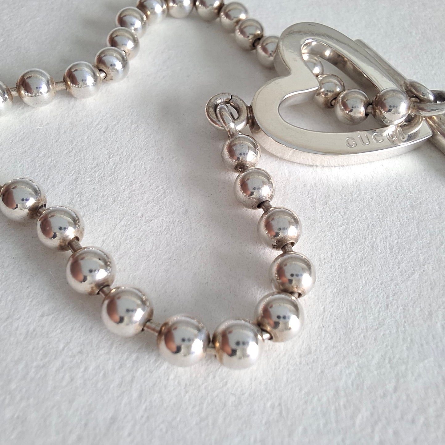 Gucci Love Heart Toggle Clasp Boule Bracelet in Hallmarked Sterling Silver Size 17