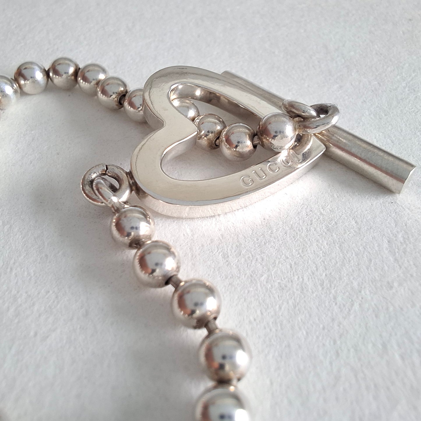 Gucci Love Heart Toggle Clasp Boule Bracelet in Hallmarked Sterling Silver Size 17