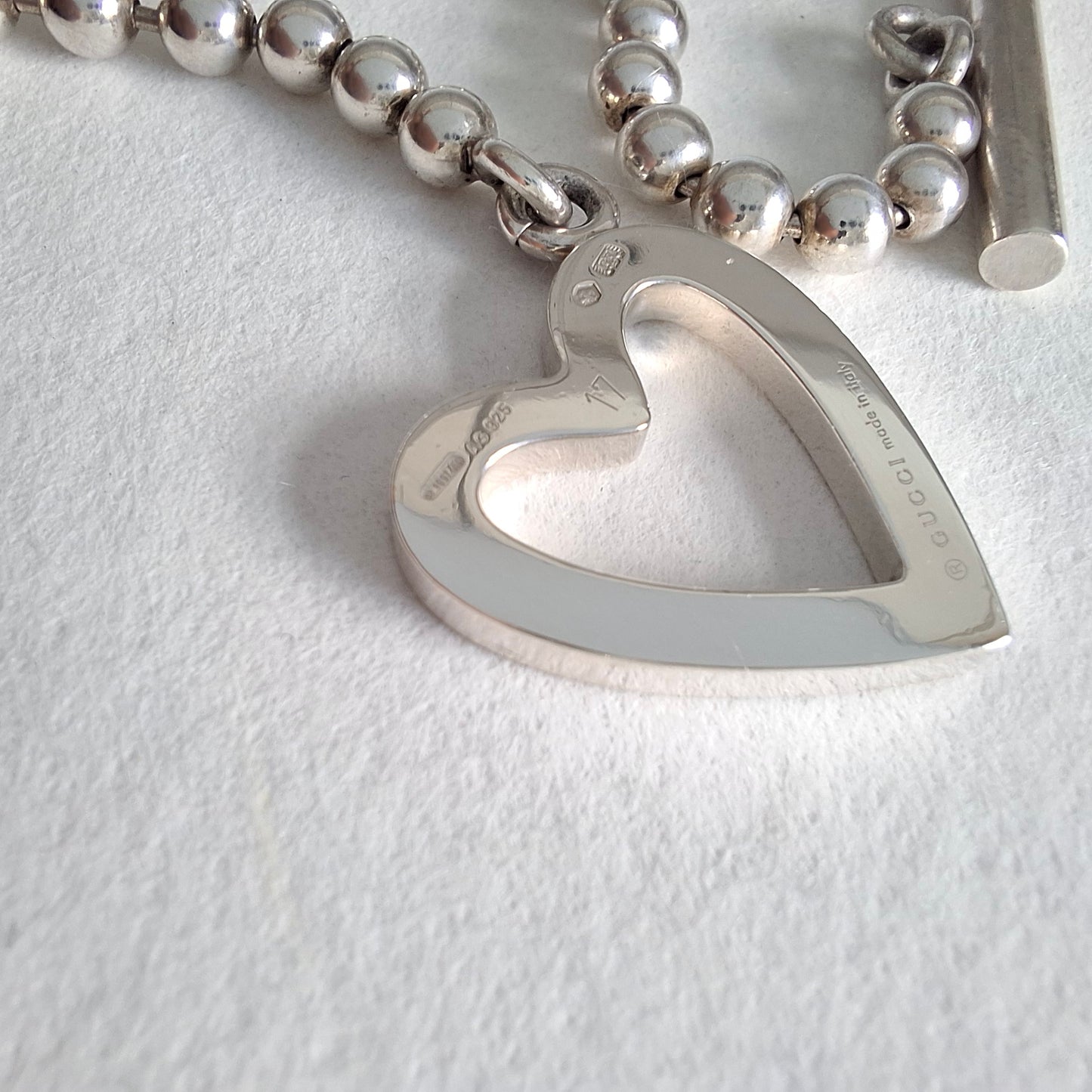 Gucci Love Heart Toggle Clasp Boule Bracelet in Hallmarked Sterling Silver Size 17