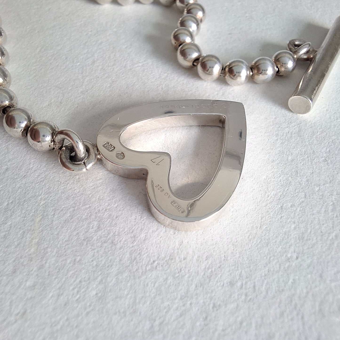 Gucci Love Heart Toggle Clasp Boule Bracelet in Hallmarked Sterling Silver Size 17