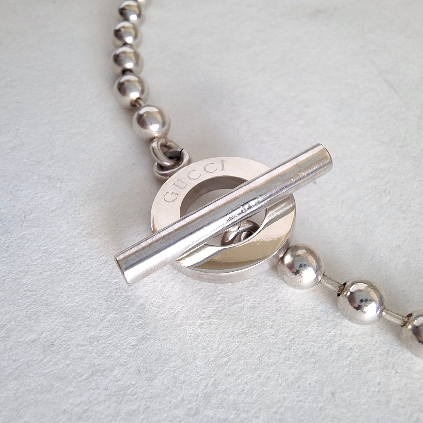 Gucci Toggle Clasp Boule Bead Necklace in Hallmarked Sterling Silver