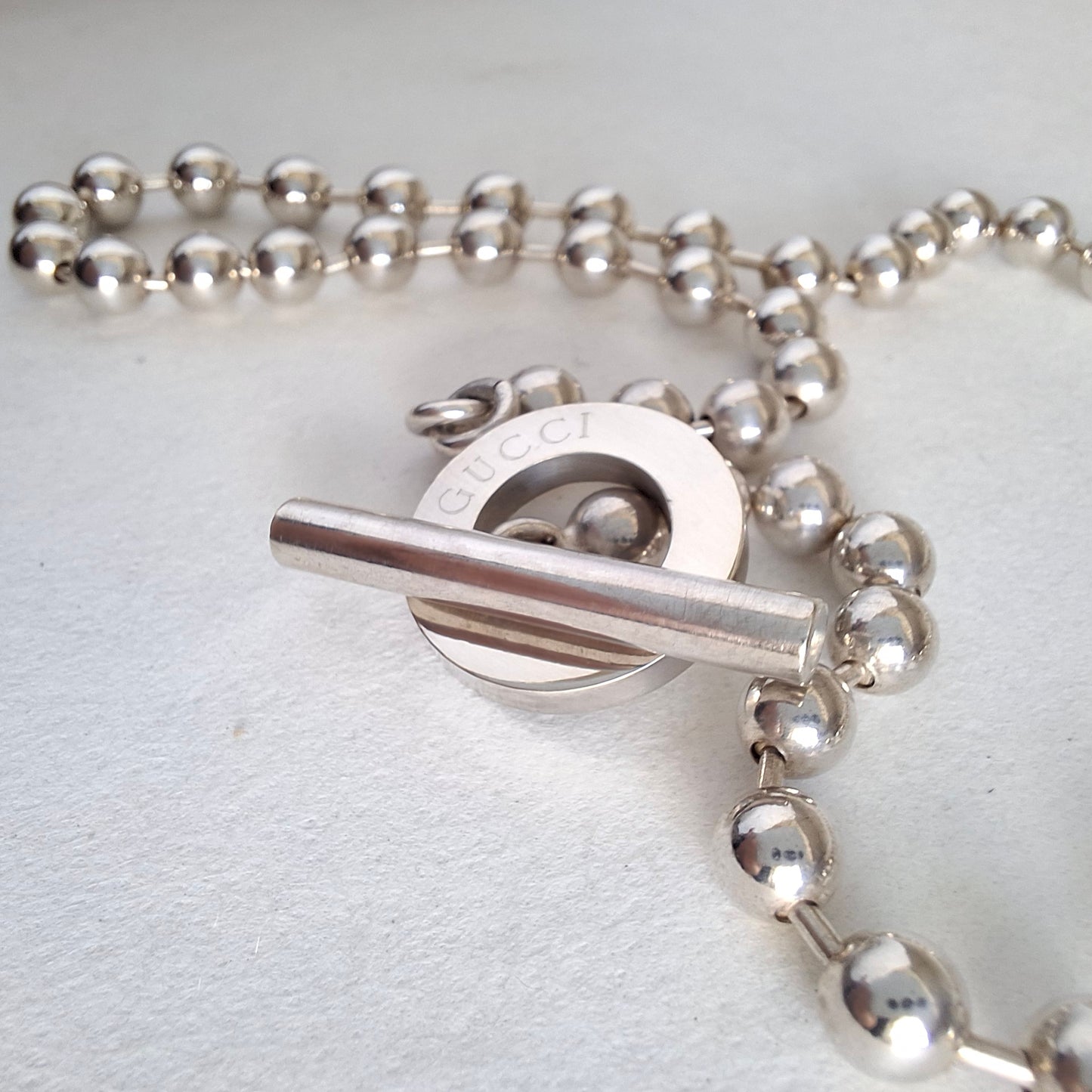 Gucci Toggle Clasp Boule Bead Necklace in Hallmarked Sterling Silver