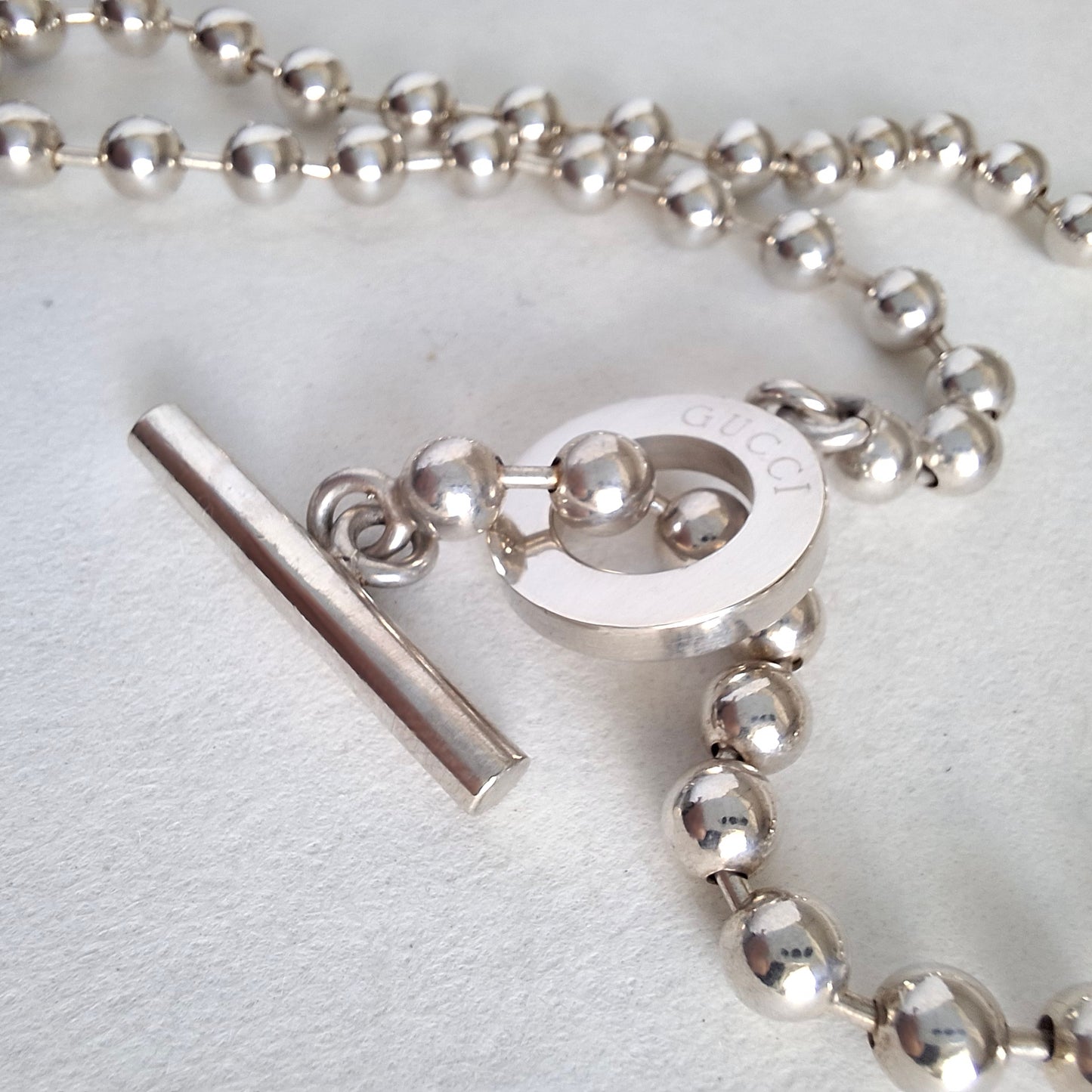 Gucci Toggle Clasp Boule Bead Necklace in Hallmarked Sterling Silver