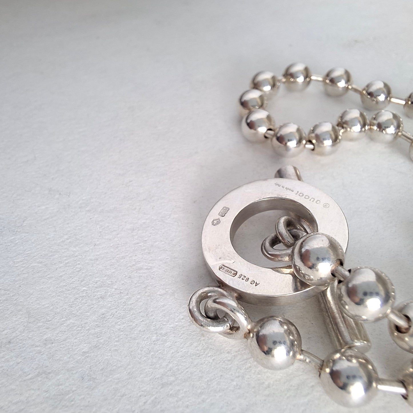 Gucci Toggle Clasp Boule Bead Necklace in Hallmarked Sterling Silver