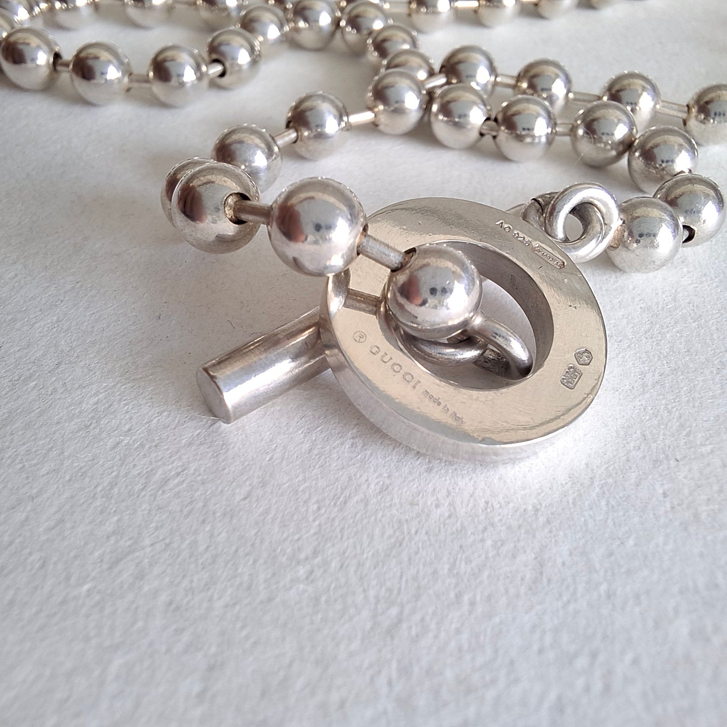 Gucci Toggle Clasp Boule Bead Necklace in Hallmarked Sterling Silver