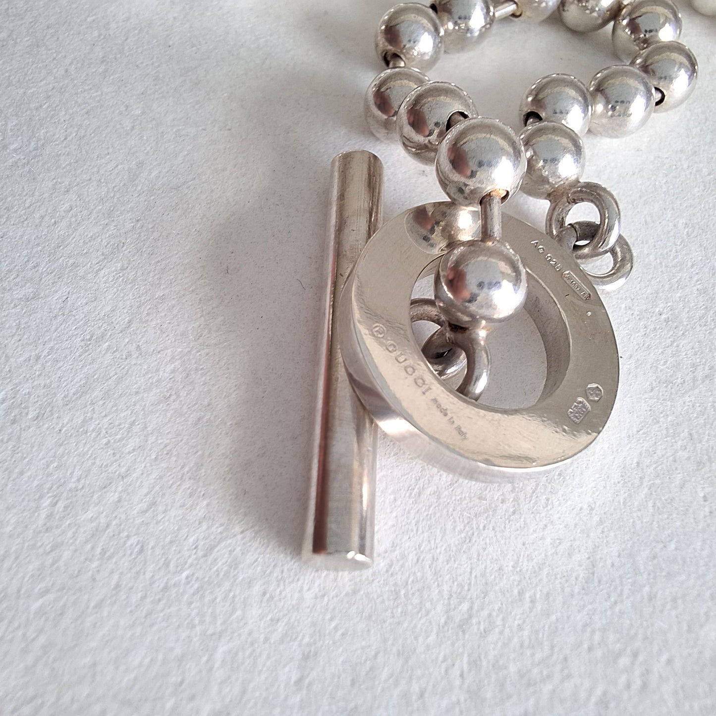 Gucci Toggle Clasp Boule Bead Necklace in Hallmarked Sterling Silver