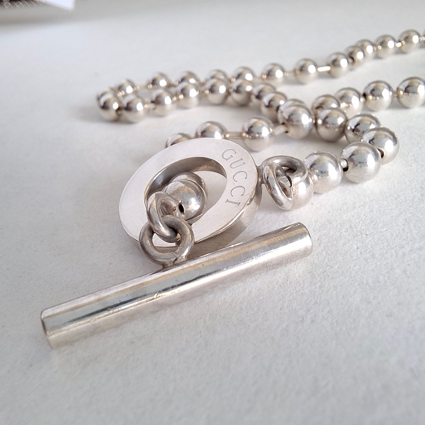 Gucci Toggle Clasp Boule Bead Necklace in Hallmarked Sterling Silver