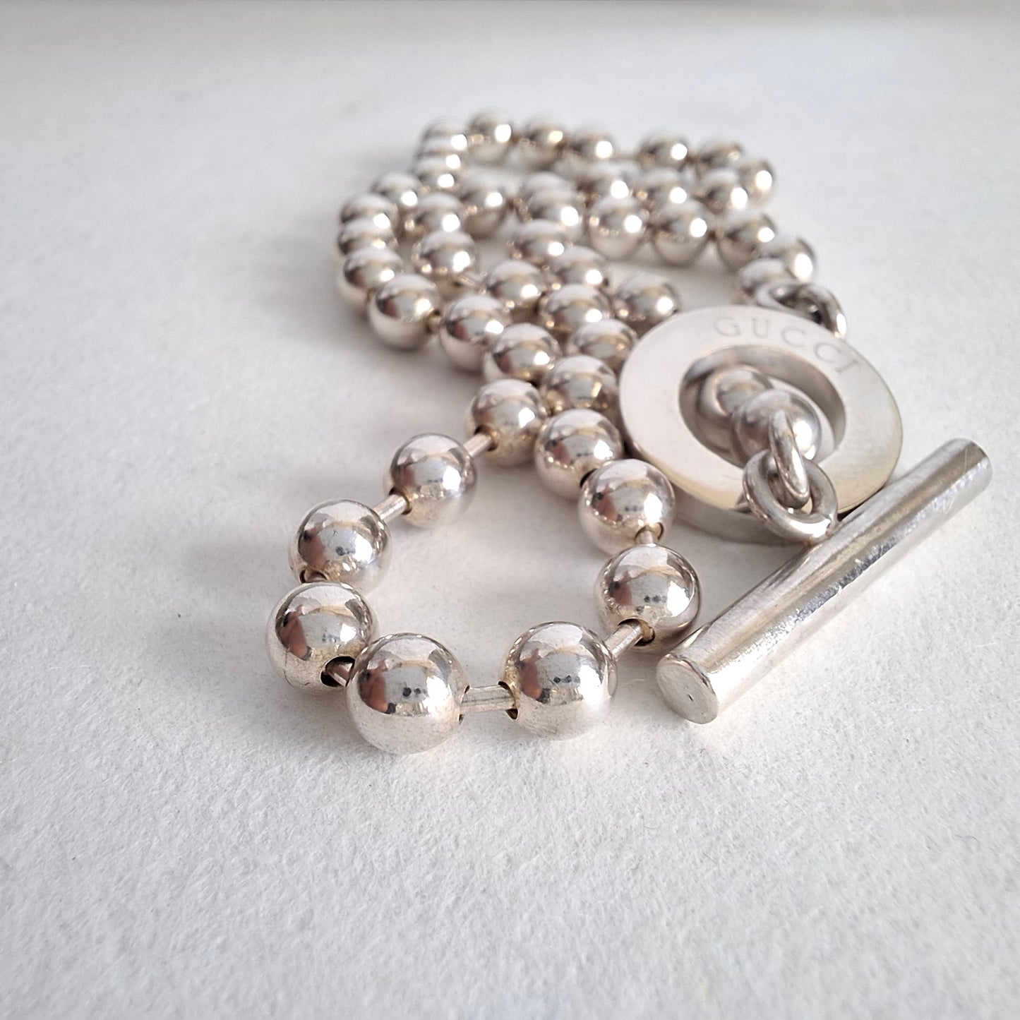Gucci Toggle Clasp Boule Bead Necklace in Hallmarked Sterling Silver
