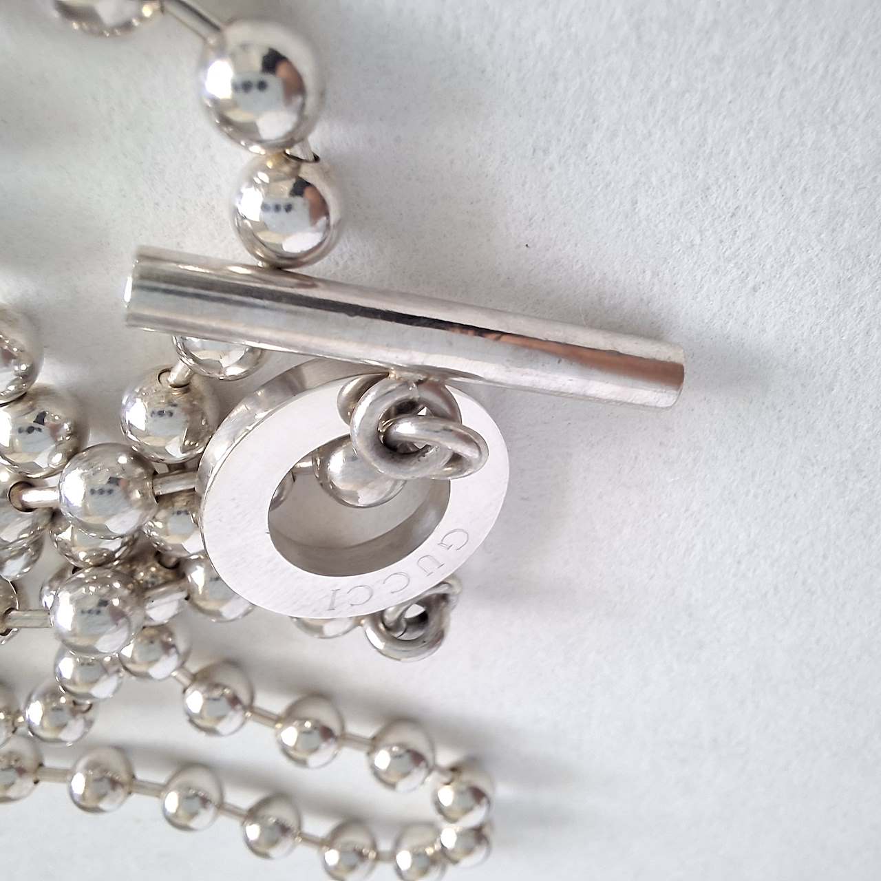 Gucci Toggle Clasp Boule Bead Necklace in Hallmarked Sterling Silver