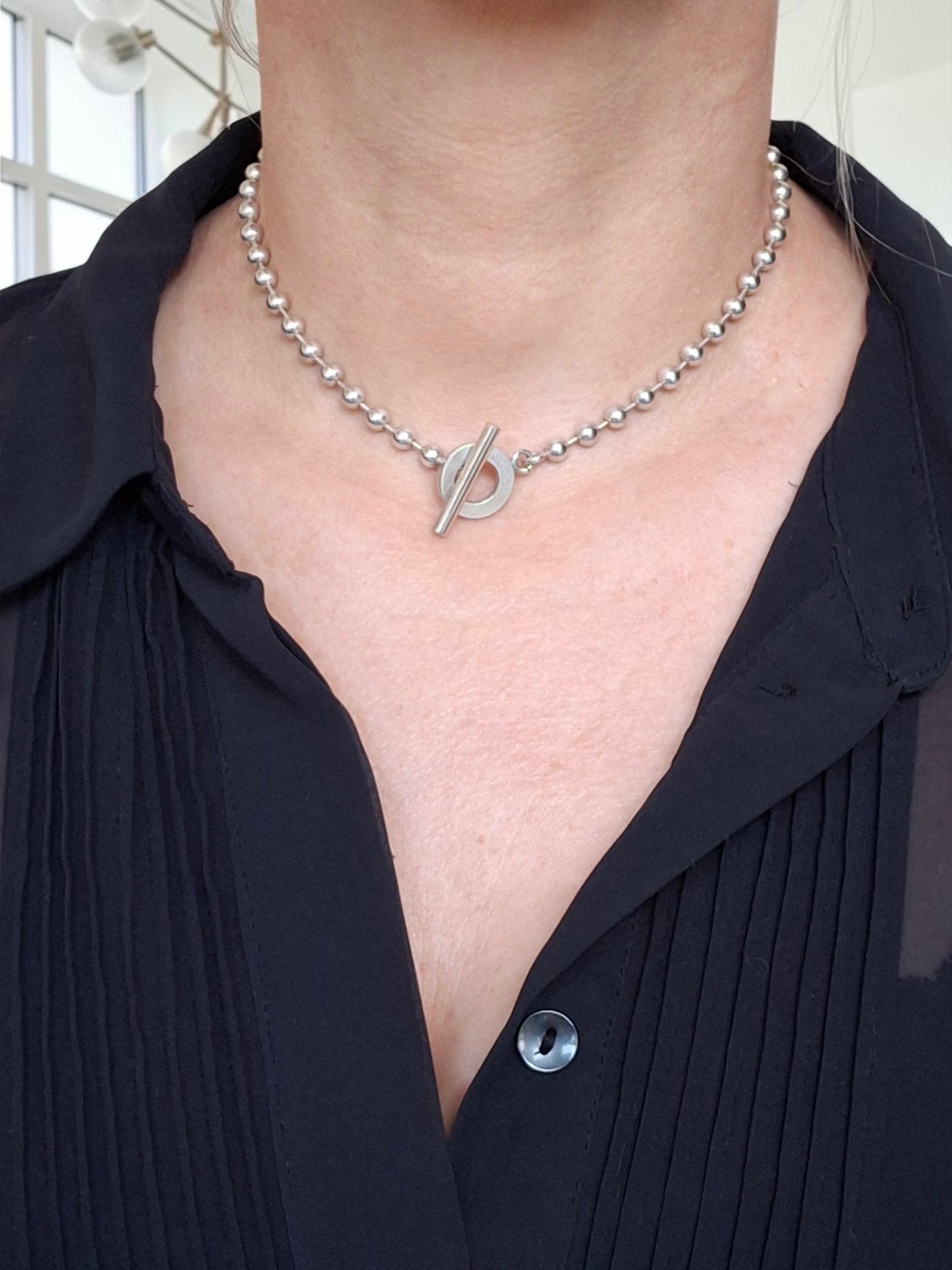 Gucci Toggle Clasp Boule Bead Necklace in Hallmarked Sterling Silver