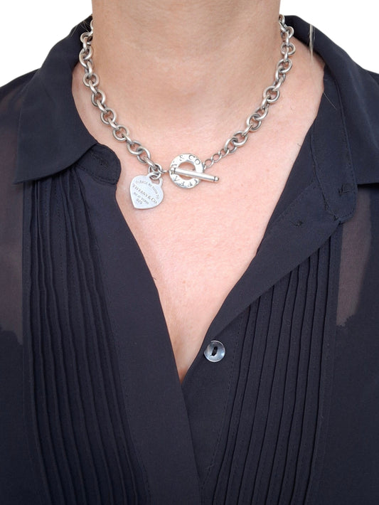 Tiffany & Co Return to Tiffany Heart Tag Charm Toggle Necklace in Hallmarked Sterling Silver