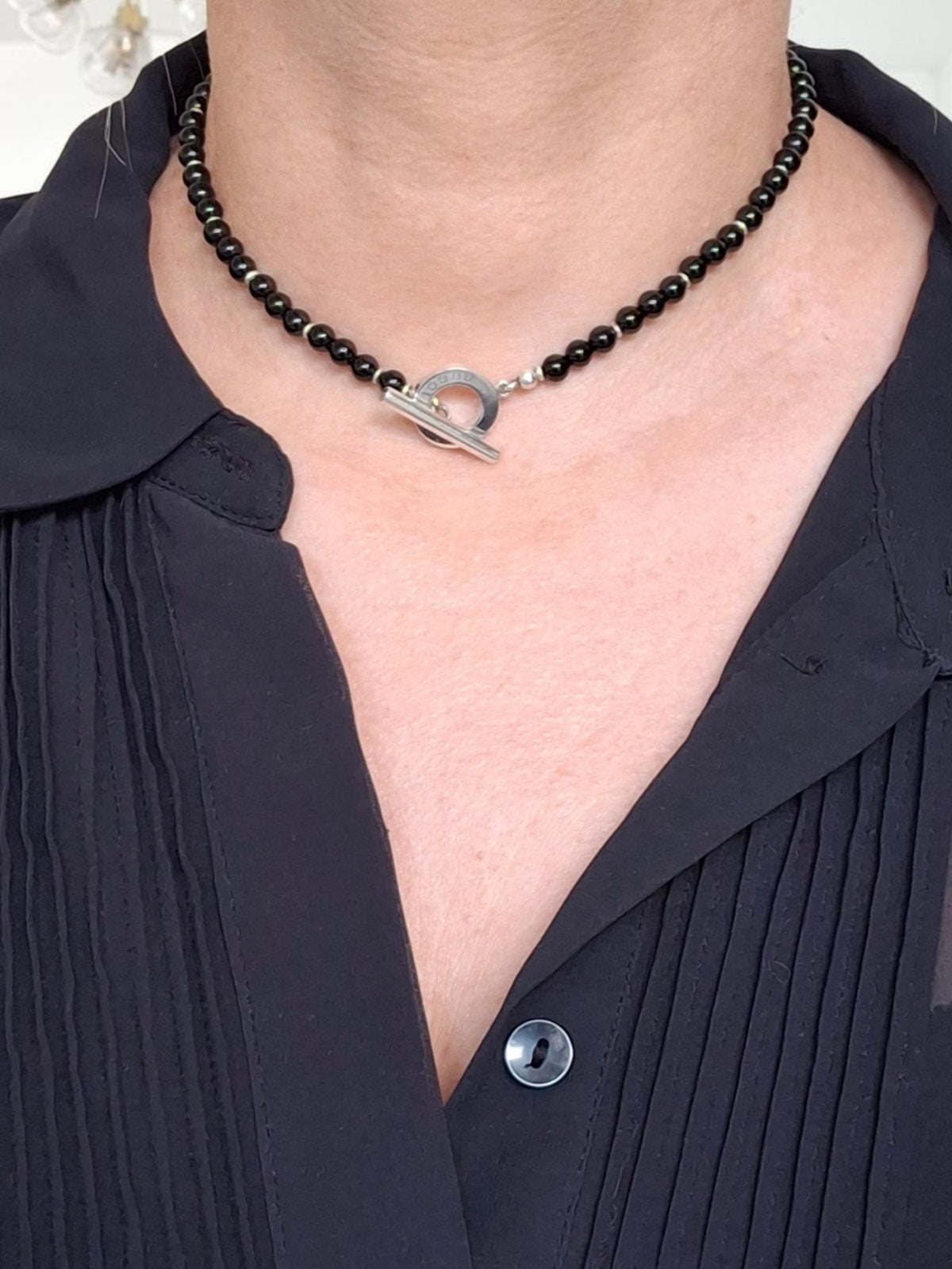 Gucci Onyx Toggle-Halskette mit Perlen aus punziertem Sterlingsilber