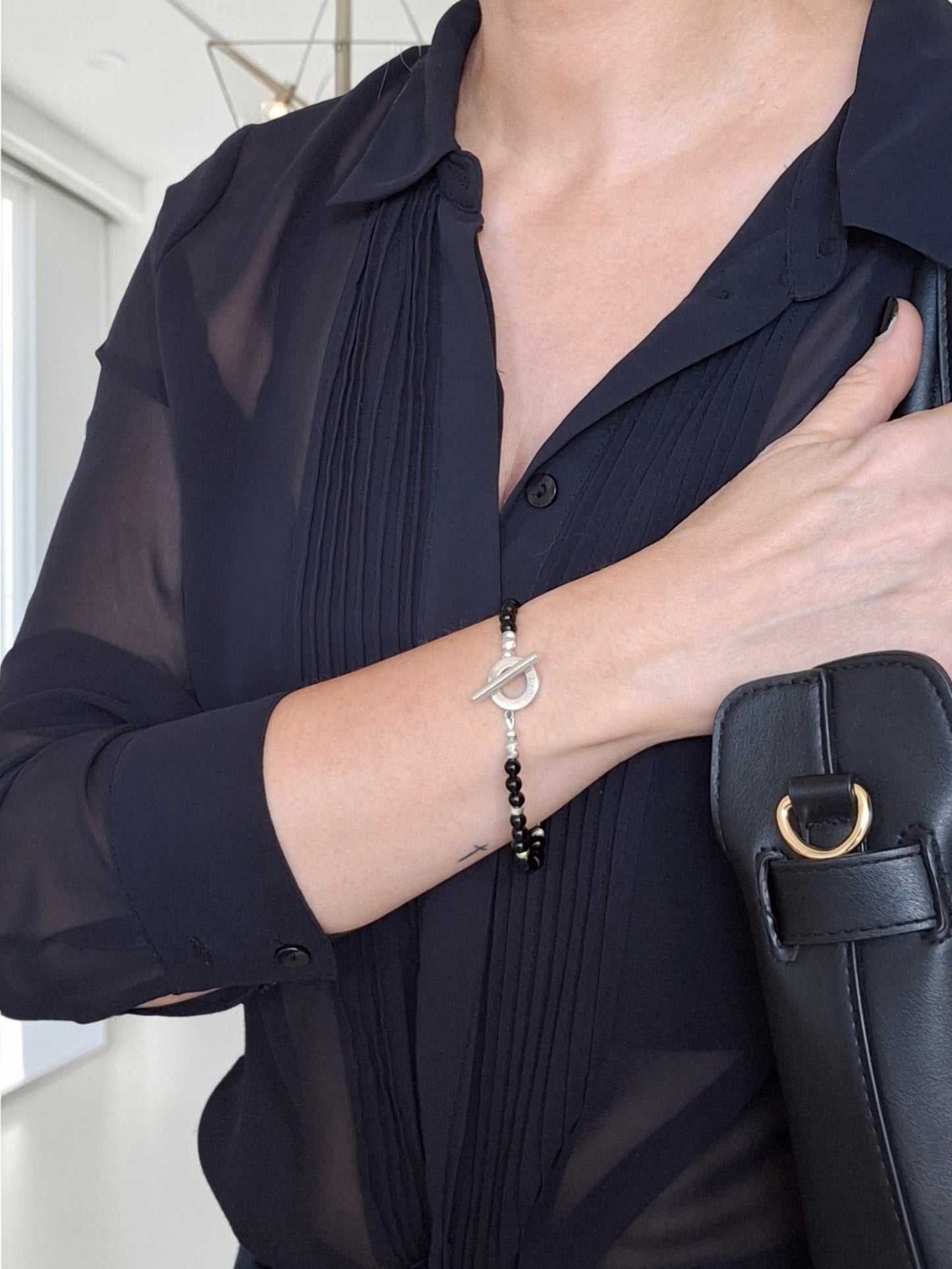 Gucci Black Onyx Boule Bead Bracelet with Diamond Cut Silver Beads