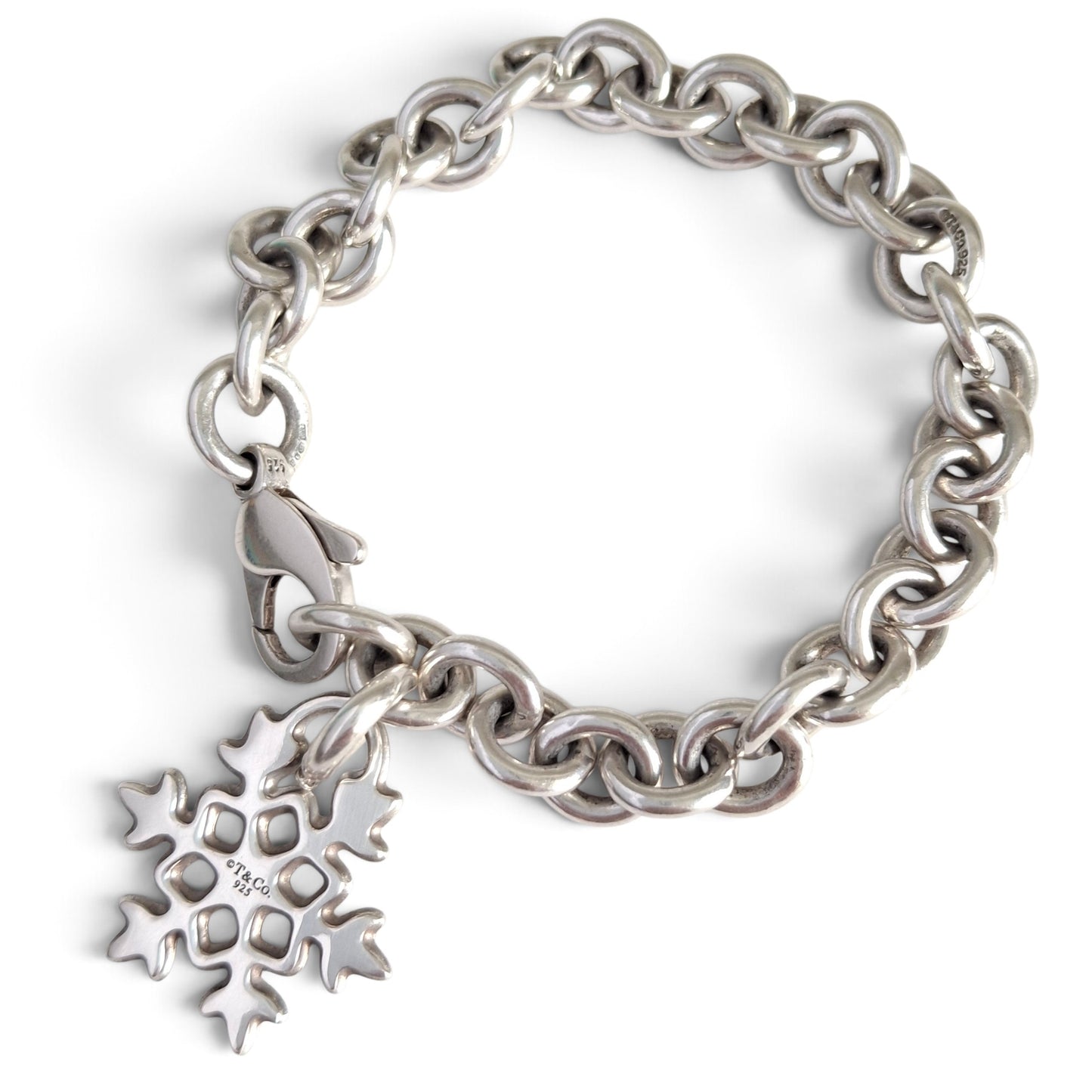 Vintage Tiffany & Co Snowflake Charm Bracelet in Hallmarked Sterling Silver with Box and Pouch