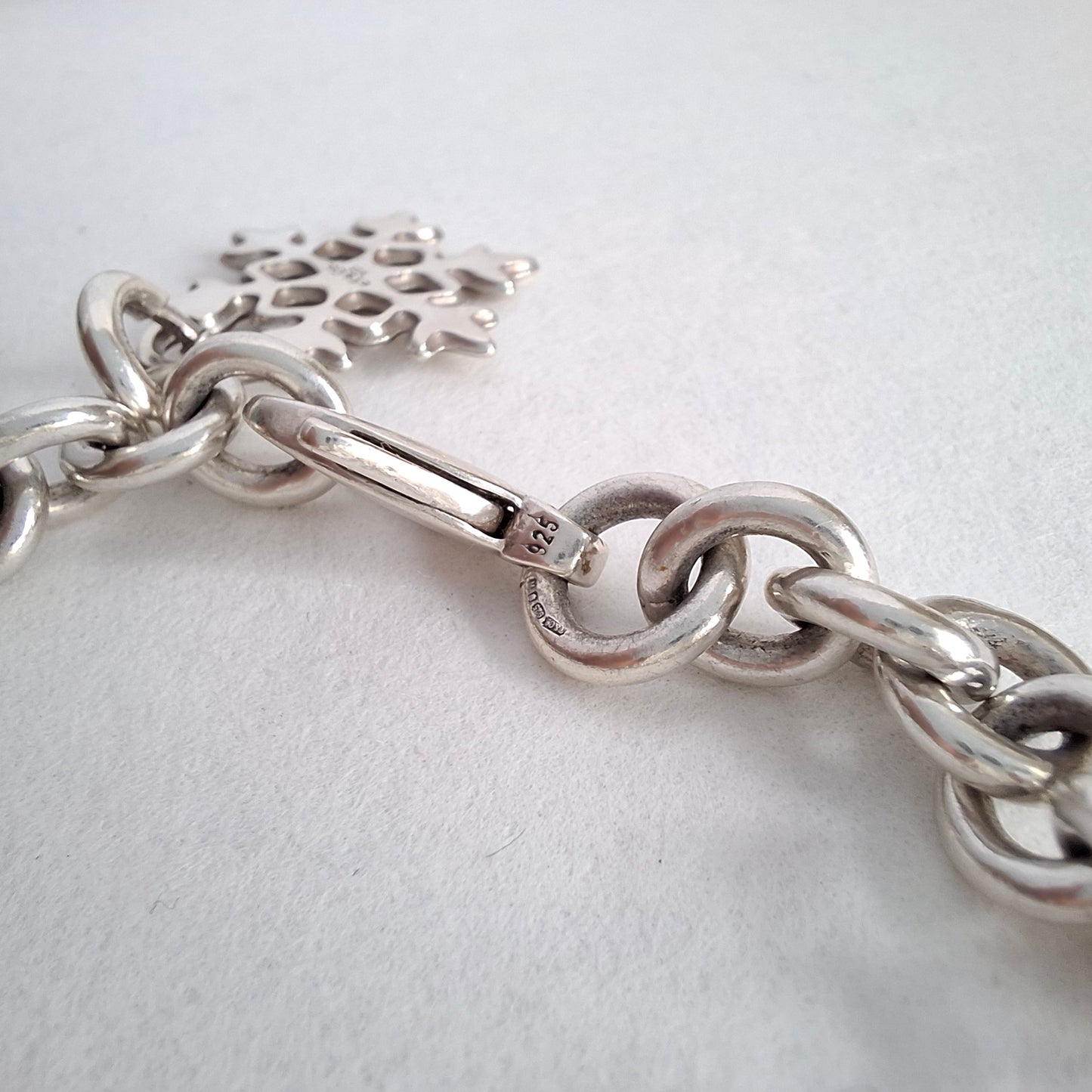 Vintage Tiffany & Co Snowflake Charm Bracelet in Hallmarked Sterling Silver with Box and Pouch