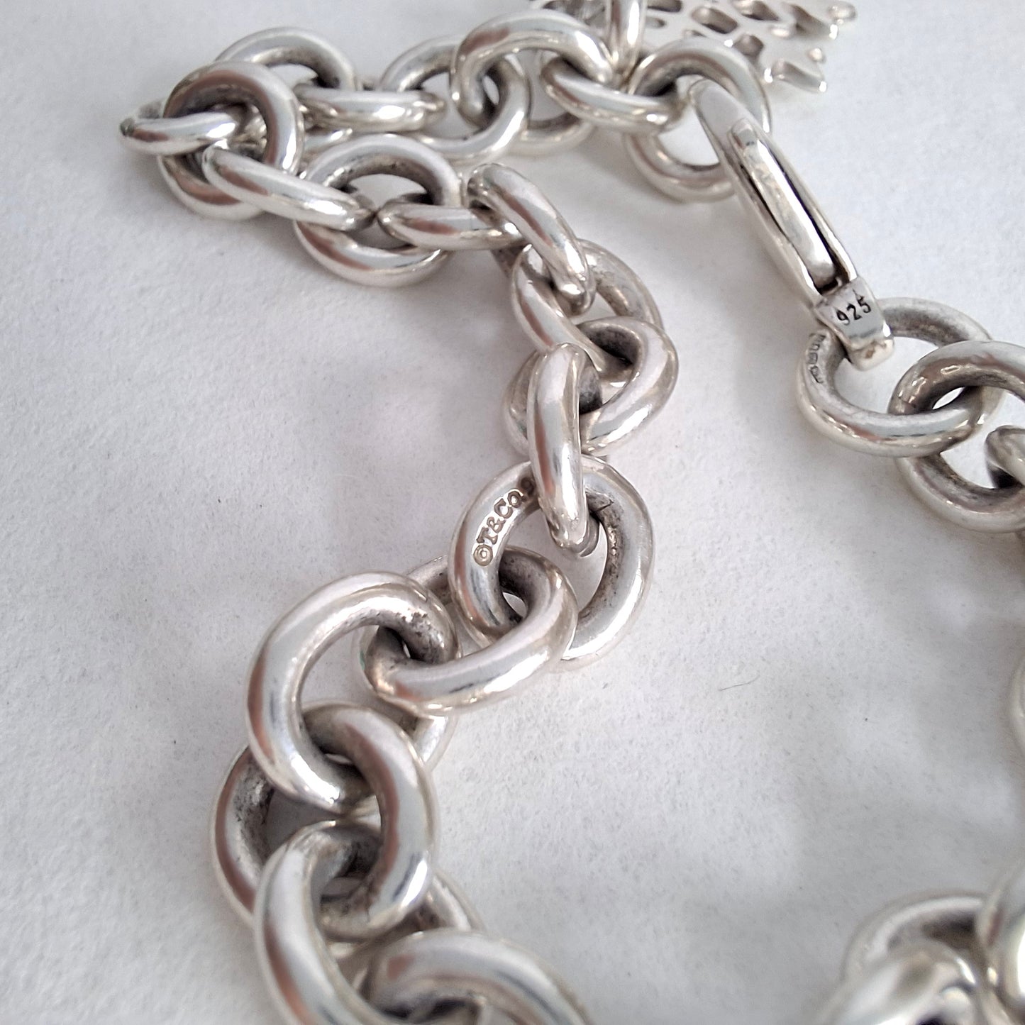 Vintage Tiffany & Co Snowflake Charm Bracelet in Hallmarked Sterling Silver with Box and Pouch